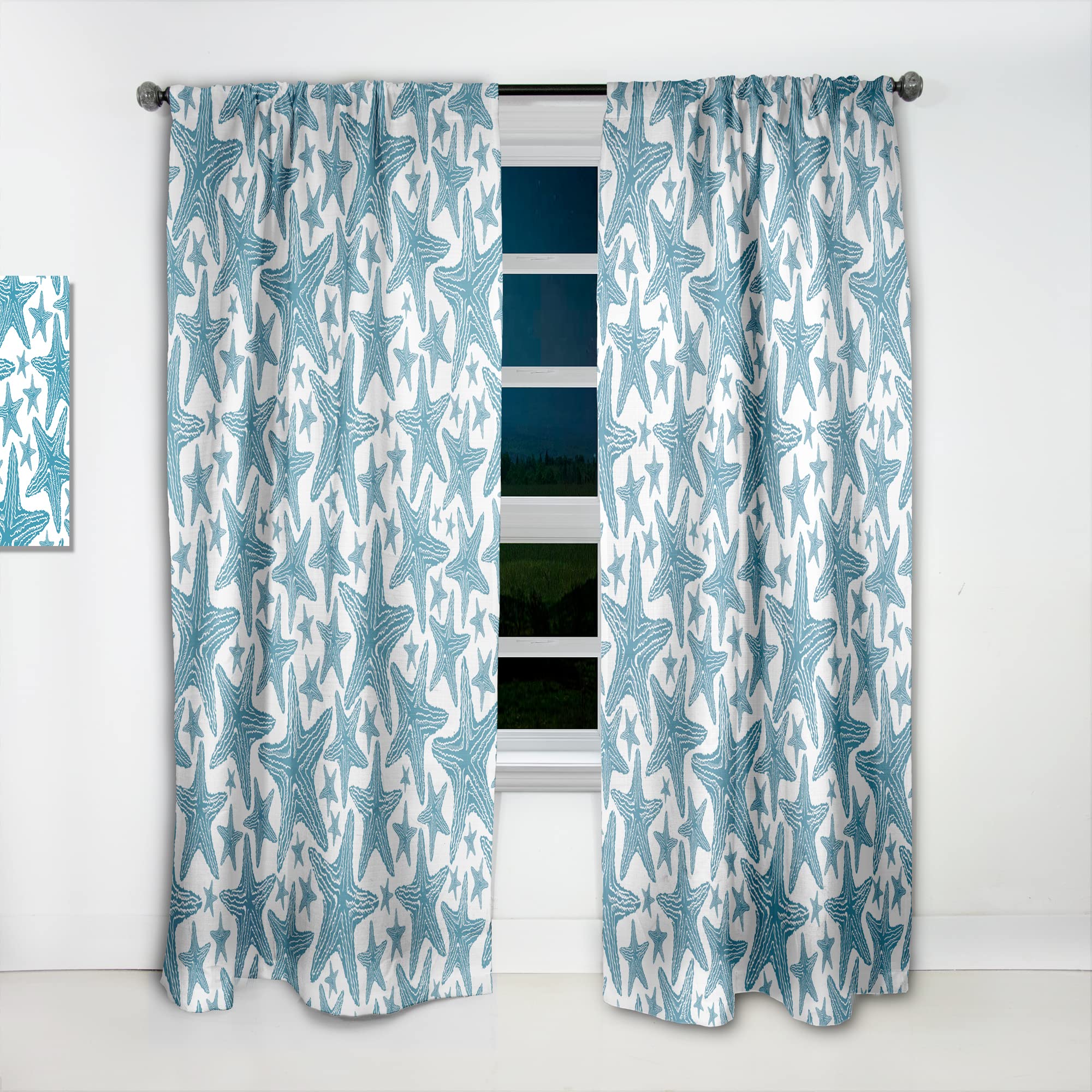DesignQ Blue Starfish Pattern Thermal Insulated Curtains - Single Panel 52x90 Inches - Elegant Window Treatments for Bedroom & Living Room - Perfect for Coastal Decor, Beach House & Ocean Theme Rooms