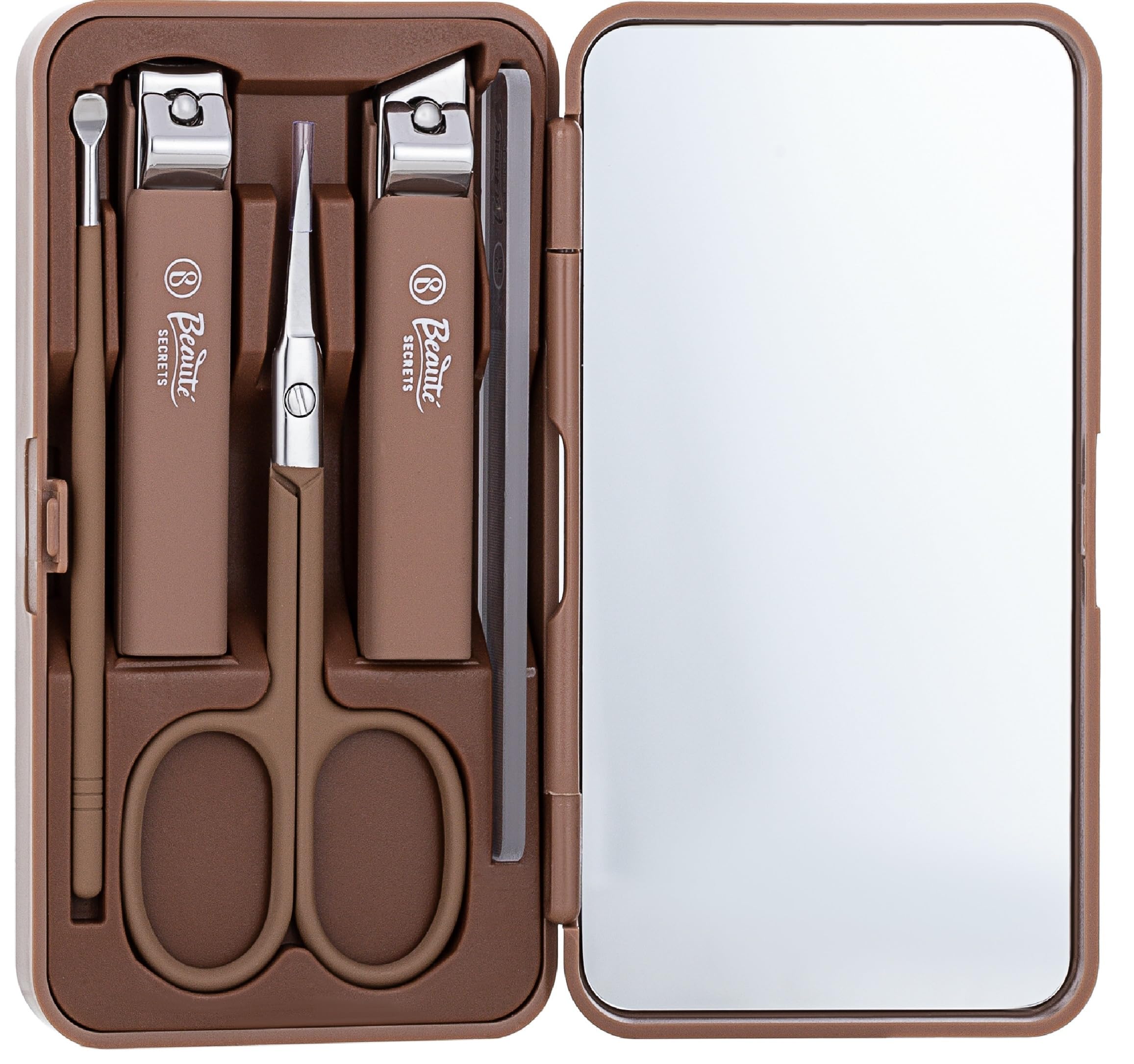 Beauté Secrets 5-Piece Professional Nail Care Kit - Stainless Steel Nail Clippers, Nail File, Facial Scissors, Ear Spoon & Cuticle Trimmer for Manicure & Pedicure | Perfect for Home Salon, Travel & Gifts