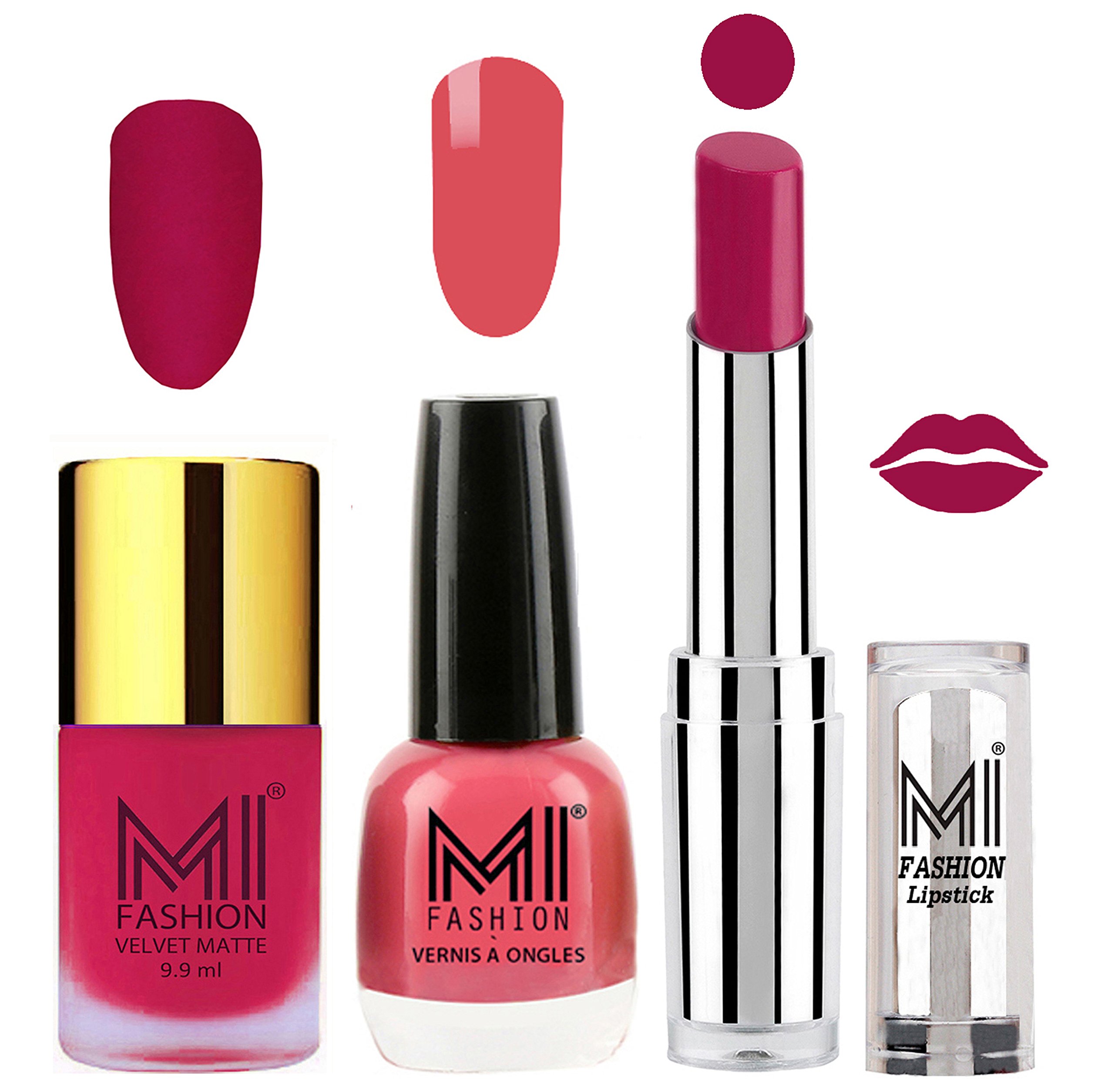 MI Fashion Nail Polish and Lipstick Set - Matte Pink Nail Polish, Shiny Pink Mania Polish & Purple Passion Lipstick (3-Piece Combo) | Perfect for Parties, Date Nights & Gift Giving