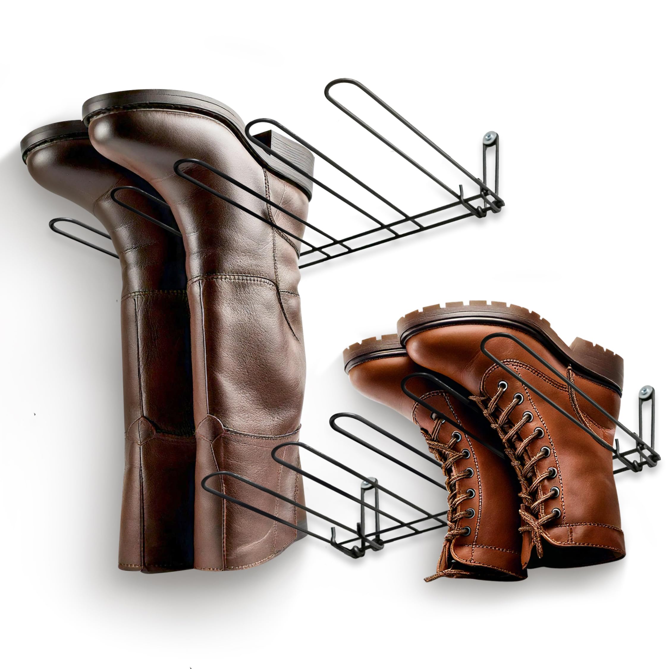 Maplefield 4-Pair Stainless Steel Boot & Wader Wall Mount Rack - Heavy Duty 2-Pack Hangers for Cowboy Boots, Fishing Waders & Outdoor Gear - Perfect for Mudroom, Garage & Closet Organization