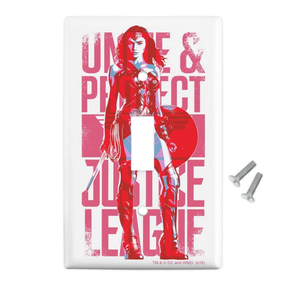 Justice League Movie Wonder Woman Unite & Protect Plastic Wall Decor Light Switch Plate Cover - Superhero Home Decor for Bedroom, Living Room, Office