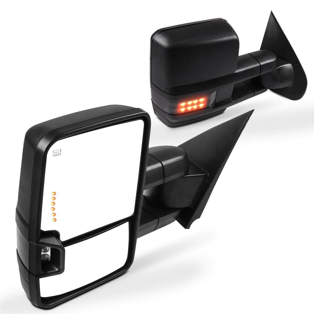 SCITOO Black Power-Adjusted Heated Towing Mirrors with LED Turn Signal & Puddle Light - Compatible with 2015-2019 GMC Sierra 2500/3500 HD Pickup Truck (Pair LH RH) - Perfect for Towing, Off-Roading & Night Driving