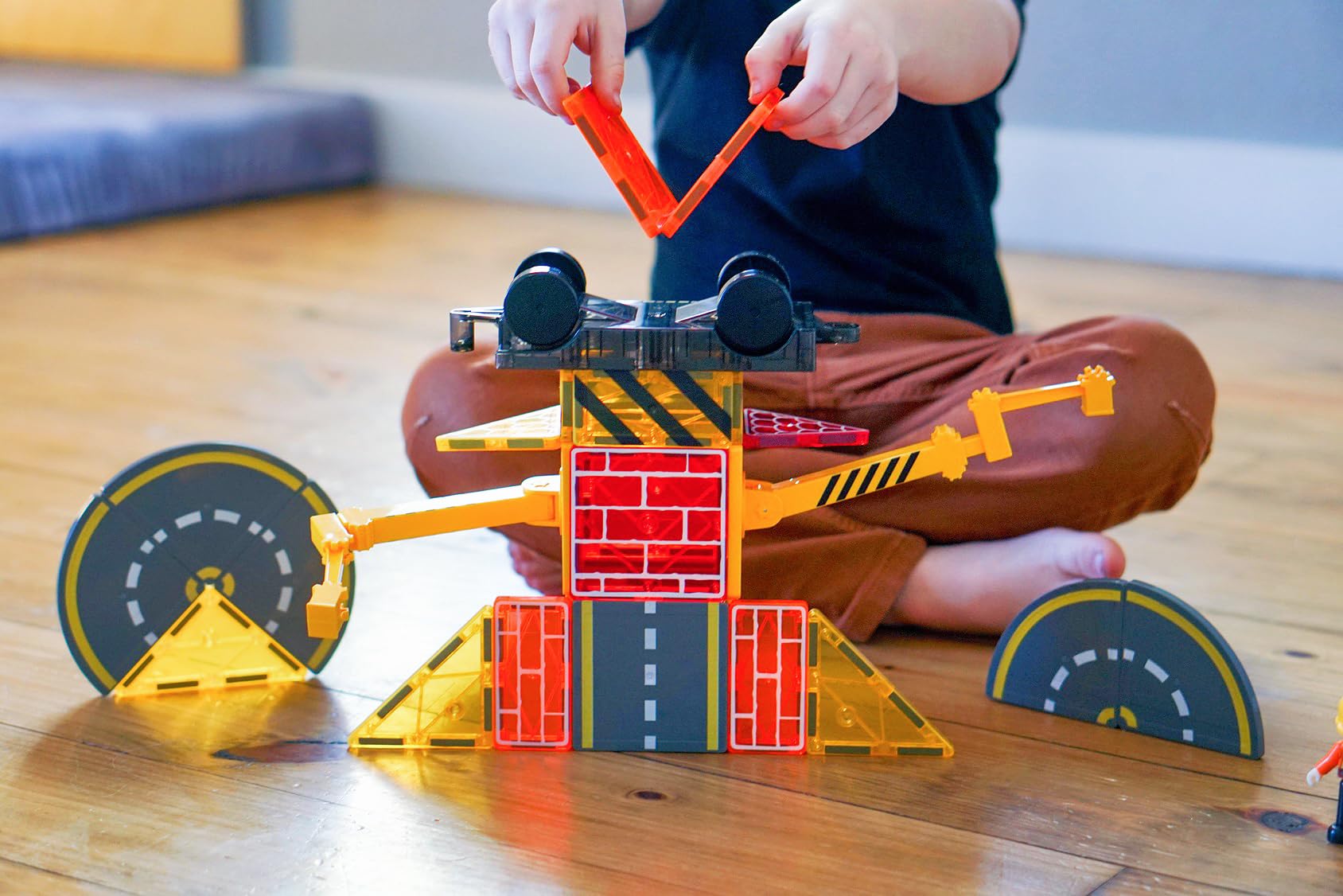 Magnetic Building Blocks STEM Toys for Kids Ages 3-8 - 120pcs Construction Set with Crane, Trucks & Road Pieces - Educational Sensory Learning Toys for Boys & Girls - Perfect for Birthday, Christmas Gifts & Classroom STEM Activities