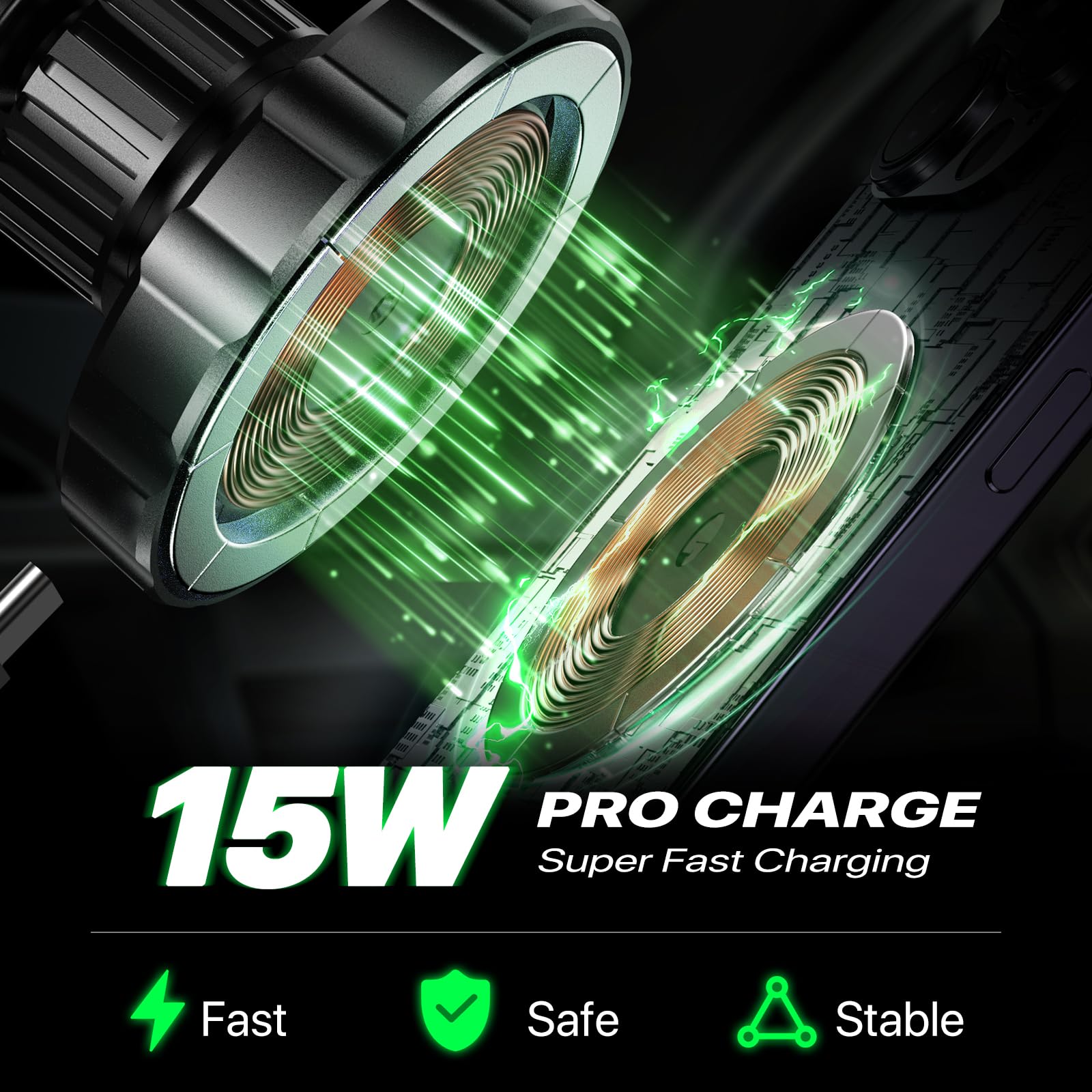 Miracase Magsafe Car Mount Charger - 15W Fast Magnetic Wireless Car Charger Compatible with iPhone 16/15/14/13/12 Series | Air Vent Phone Holder | Perfect for Safe Hands-Free Driving & GPS Navigation