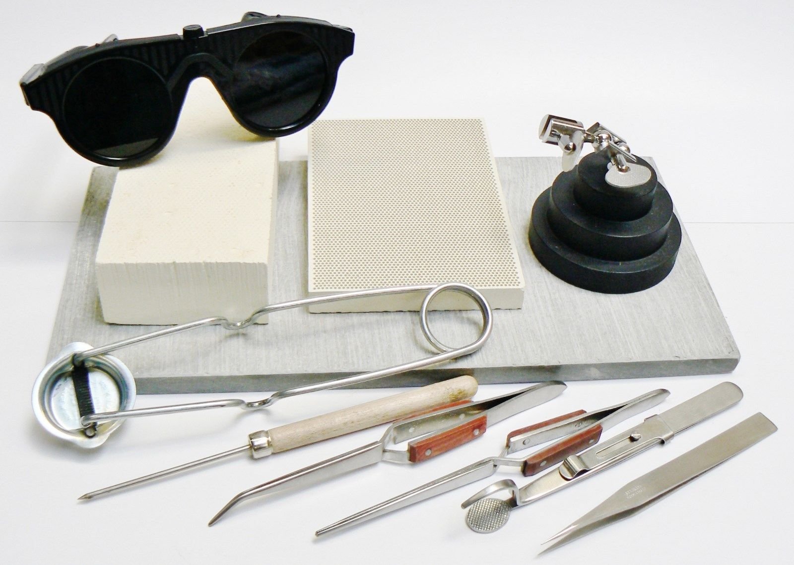 Professional Jewelry Soldering Kit with Magnesia Block, Honeycomb Ceramic Board, 3rd Hand Tools, Safety Glasses & Fiber Tweezers - Perfect for DIY Jewelry Making, Repairs & Metal Crafting Projects