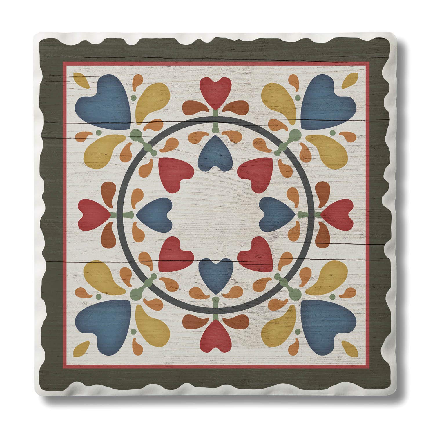 Thirstystone Quilt Design Folk Hearts & Flowers Coaster Set - 4