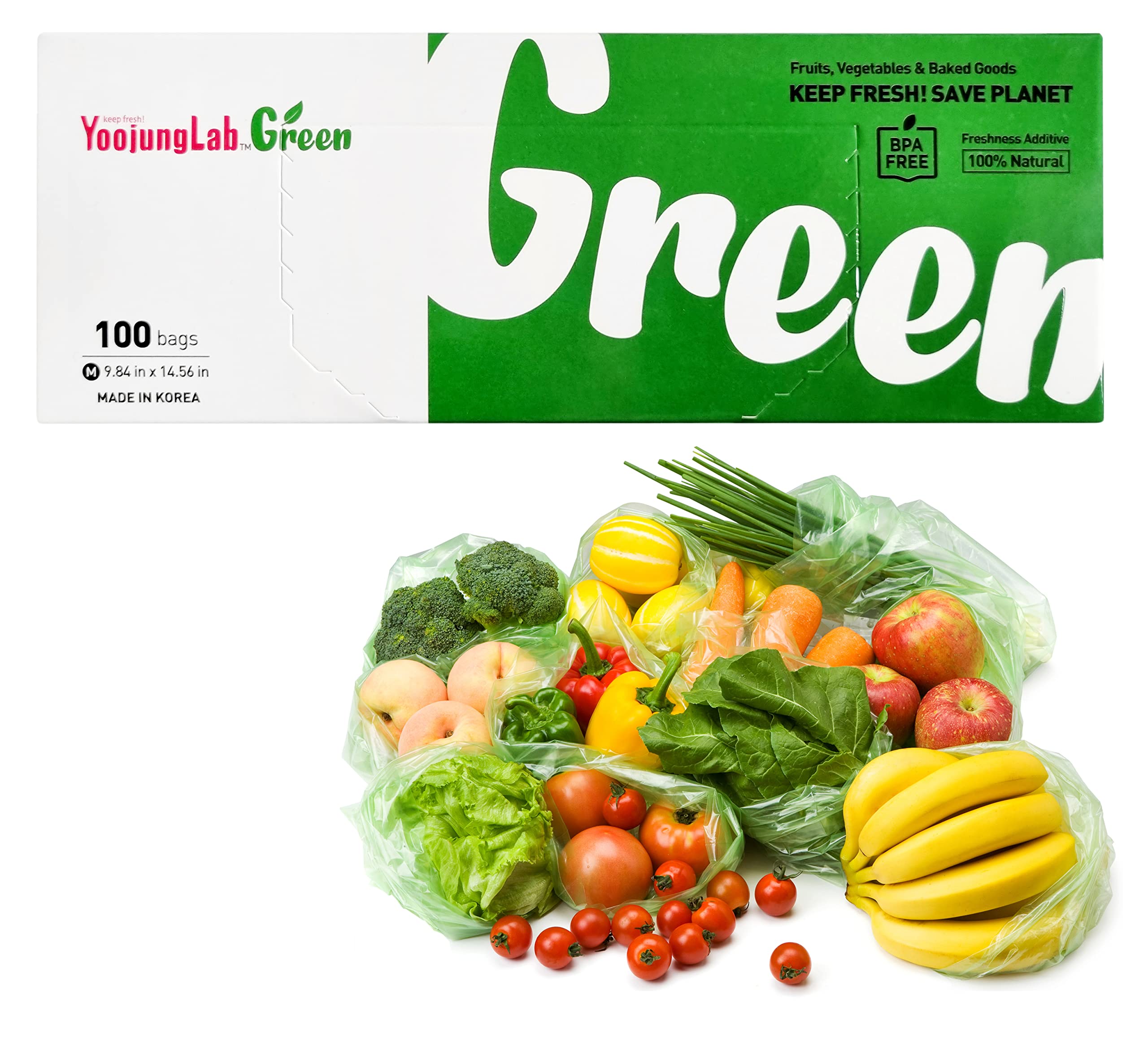 Eco-Friendly Food Storage Bags - 100 Pack BPA Free HDPE Fresh Produce Bags (9.84