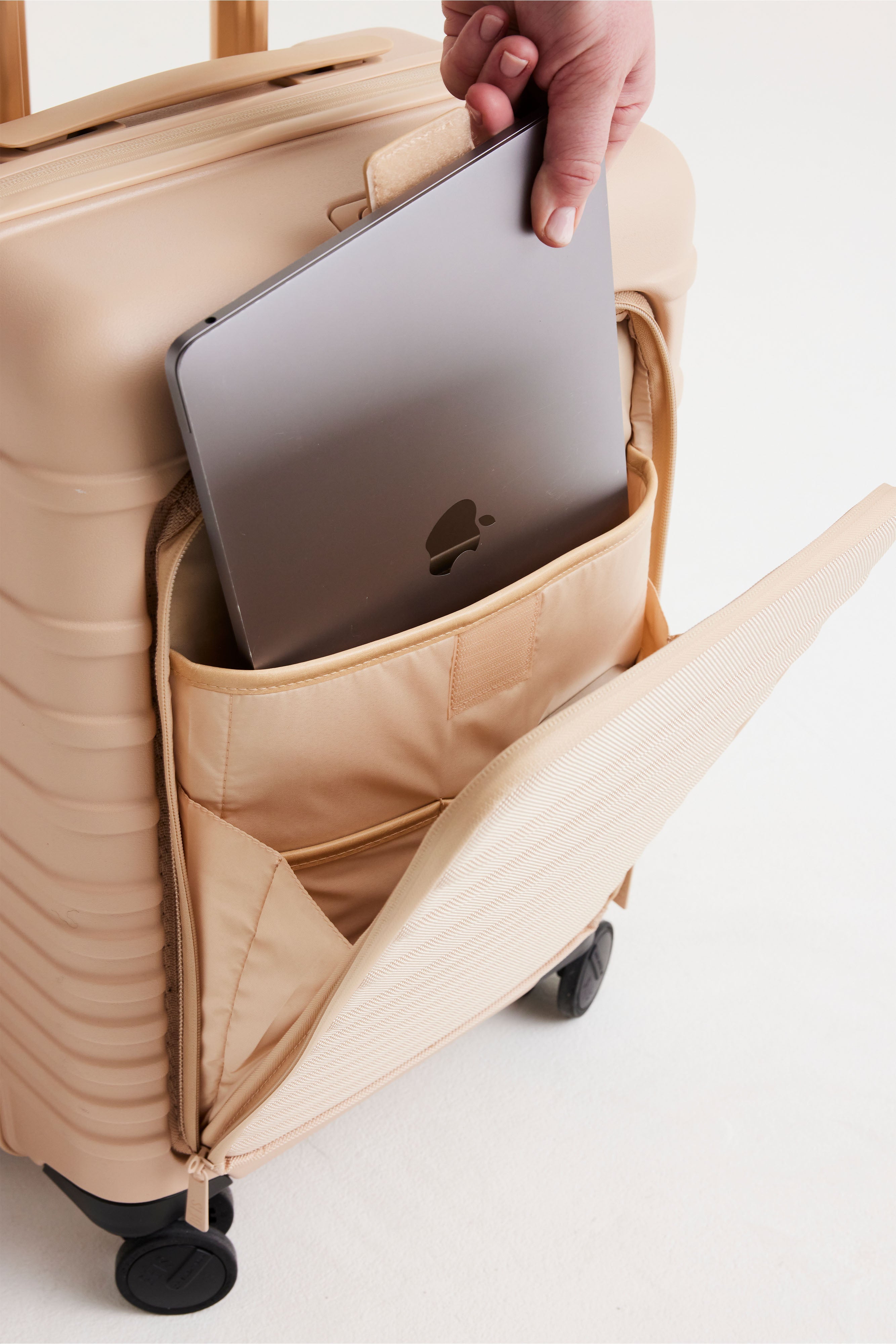 Beige Front Pocket Carry On Roller Luggage - Lightweight Expandable Suitcase for Air Travel with USB Charging Port | Perfect for Business Trips & Weekend Getaways