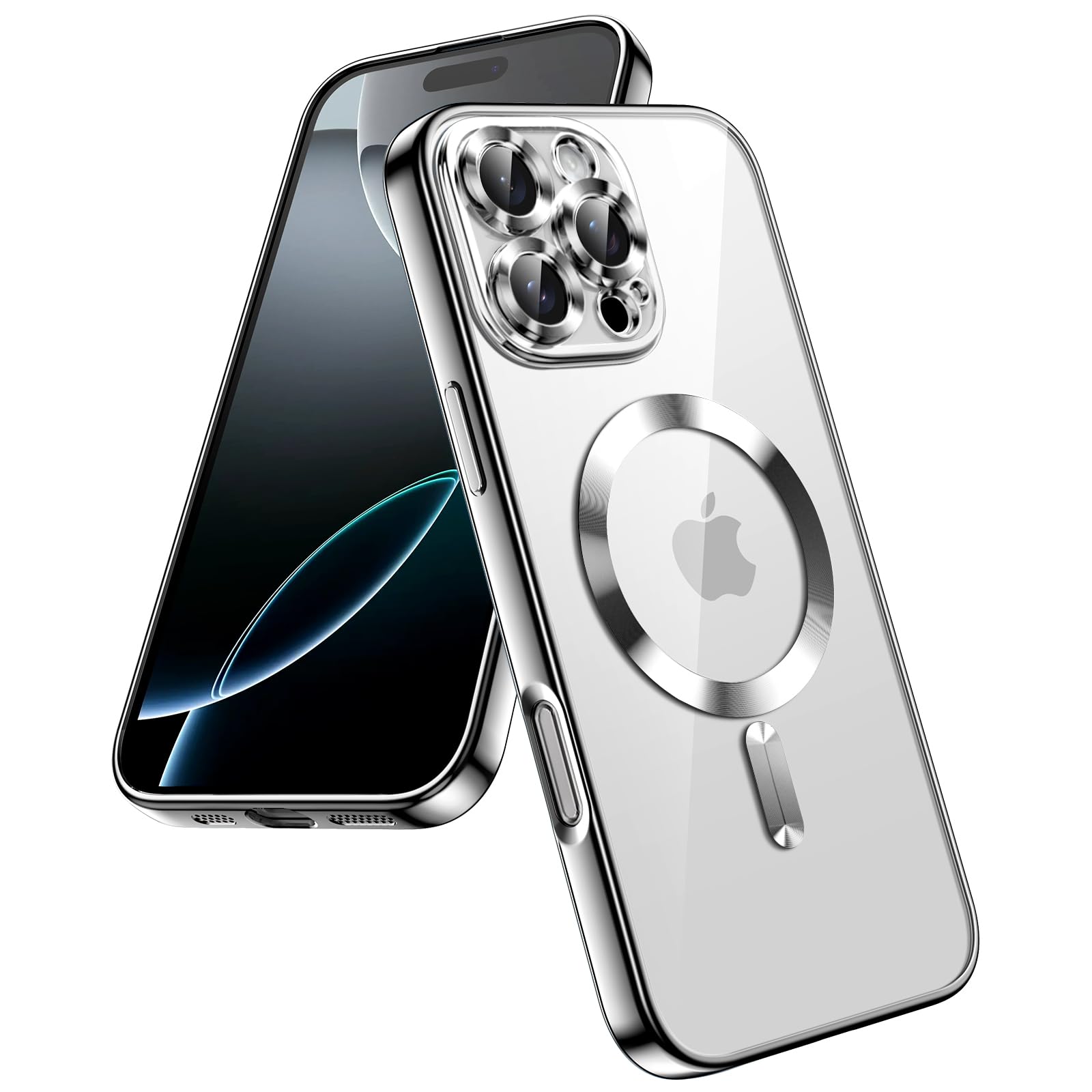 JETech iPhone 16 Pro Max 6.9-Inch Clear Case with Camera Protection | MagSafe Compatible | Shockproof Electroplated TPU Cover (Silver) | Perfect for Everyday Use, Wireless Charging & Drop Protection