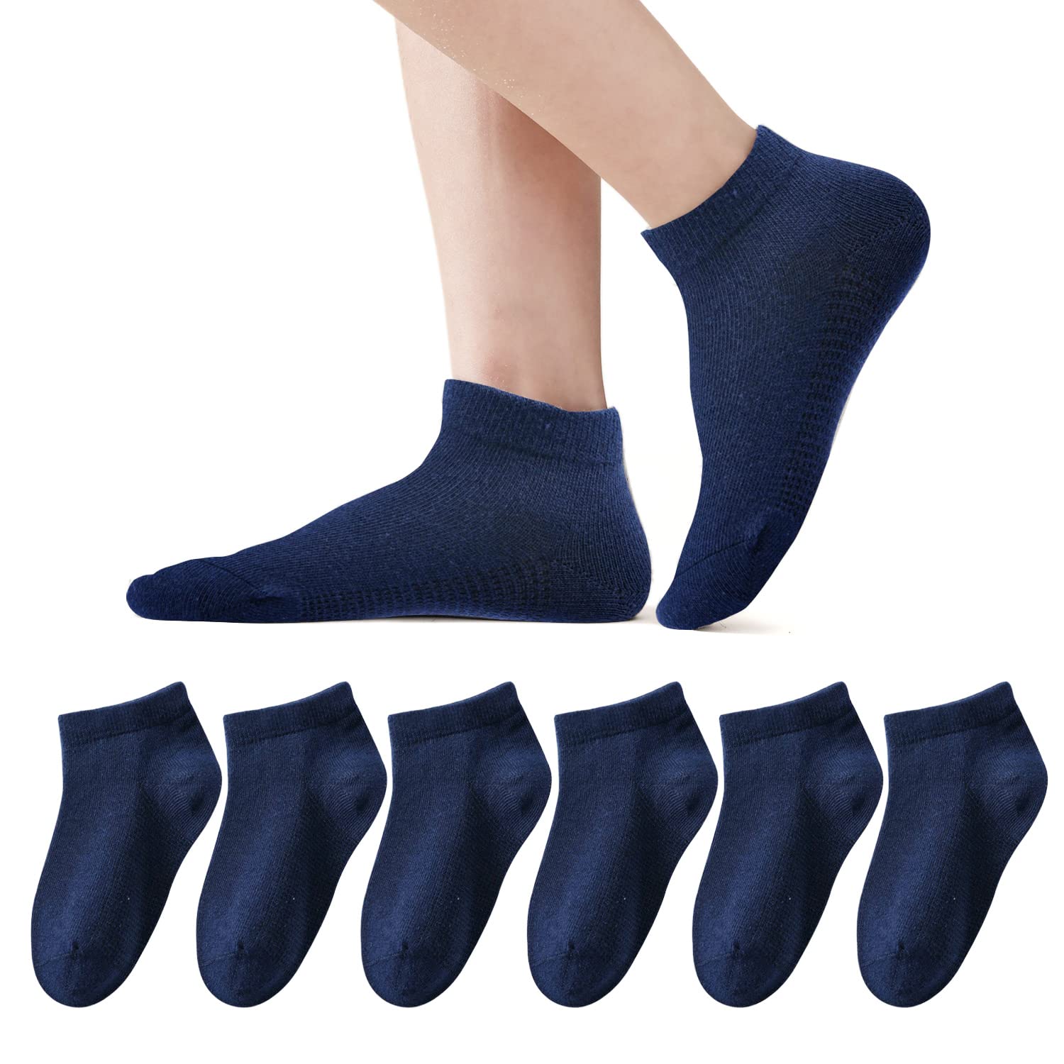 EPEIUS Kids Ankle Socks - 6 Pack Seamless No Show Socks for Girls & Boys, Breathable Cotton Athletic Socks for School, Sports & Everyday Wear