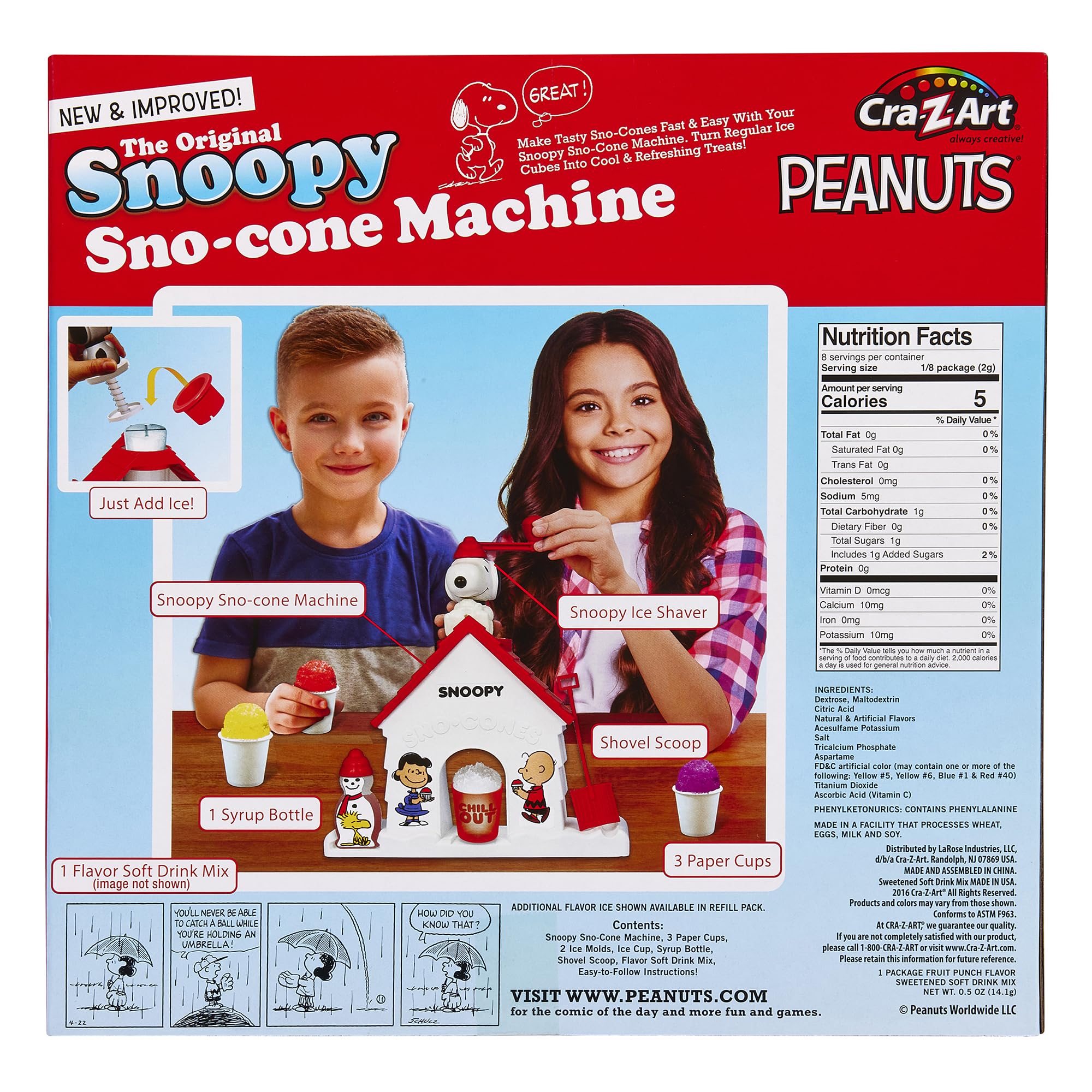 **Snoopy Snow Cone Maker Machine - Shaved Ice Maker with Fruit Punch Flavor Packets - Fun Snoopy House Design - Perfect for Kids Parties, Summer Treats & Family Gatherings - Ages 6+ (White)**
