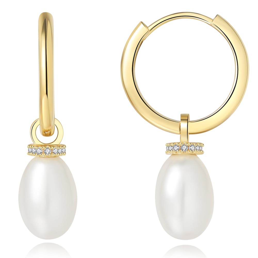 14K Gold Huggie Hoop Earrings for Women - Pearl Drop Dangle Earrings | Elegant Everyday Jewelry & Special Occasion Gift