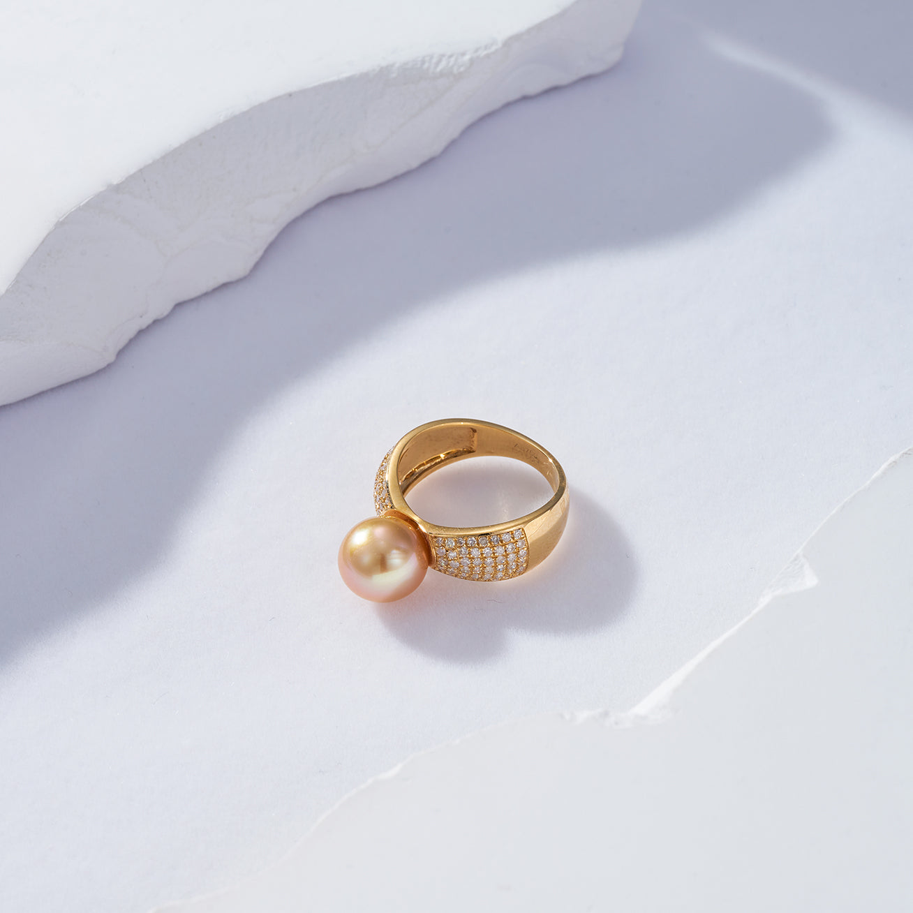 18K Solid Gold Diamond South Sea Golden Pearl Ring KR00048 - Elegant Jewelry for Weddings, Anniversaries & Special Occasions