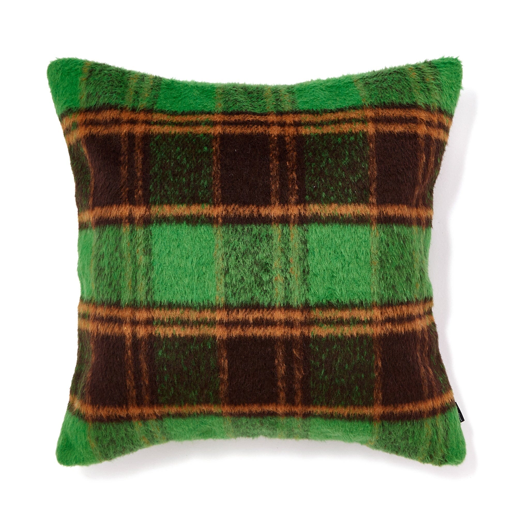 450x450 Checked Cushion Cover - Green & Brown Cotton Pillow Case for Sofa, Bed, or Home Decor