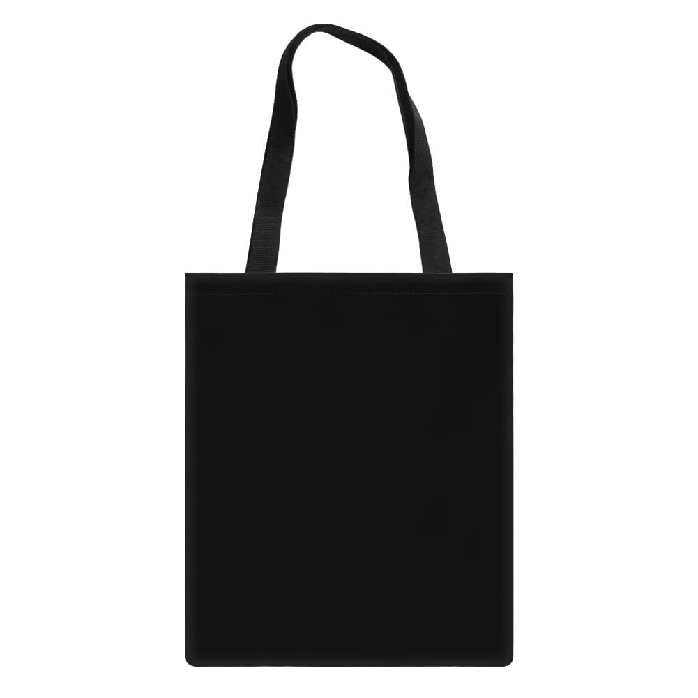 Black Blank Canvas Tote Bag with Inner Pocket - Reusable Large Shoulder Bag for Women & Men - Simple Solid Color Design - Perfect for Beach, School, Gym, Shopping & Daily Use