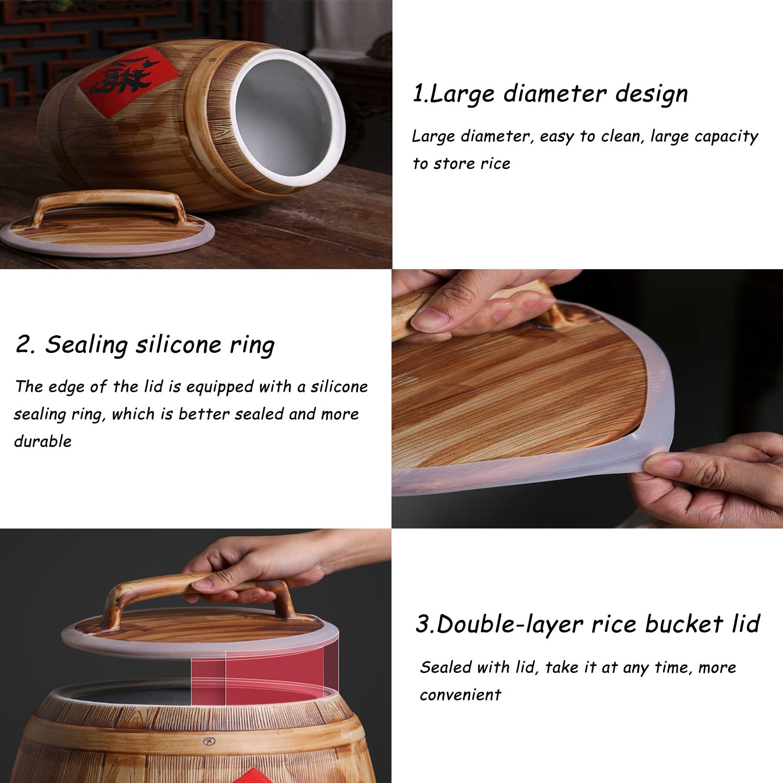 Premium Ceramic Rice Dispenser - Large Capacity Sealed Rice Storage Container for Kitchen, Pantry | Airtight Food Storage Jar for Rice, Cereal, Flour, Sugar & Coffee | Elegant Asian-Inspired Decorative Ceramic Jar for Modern Homes