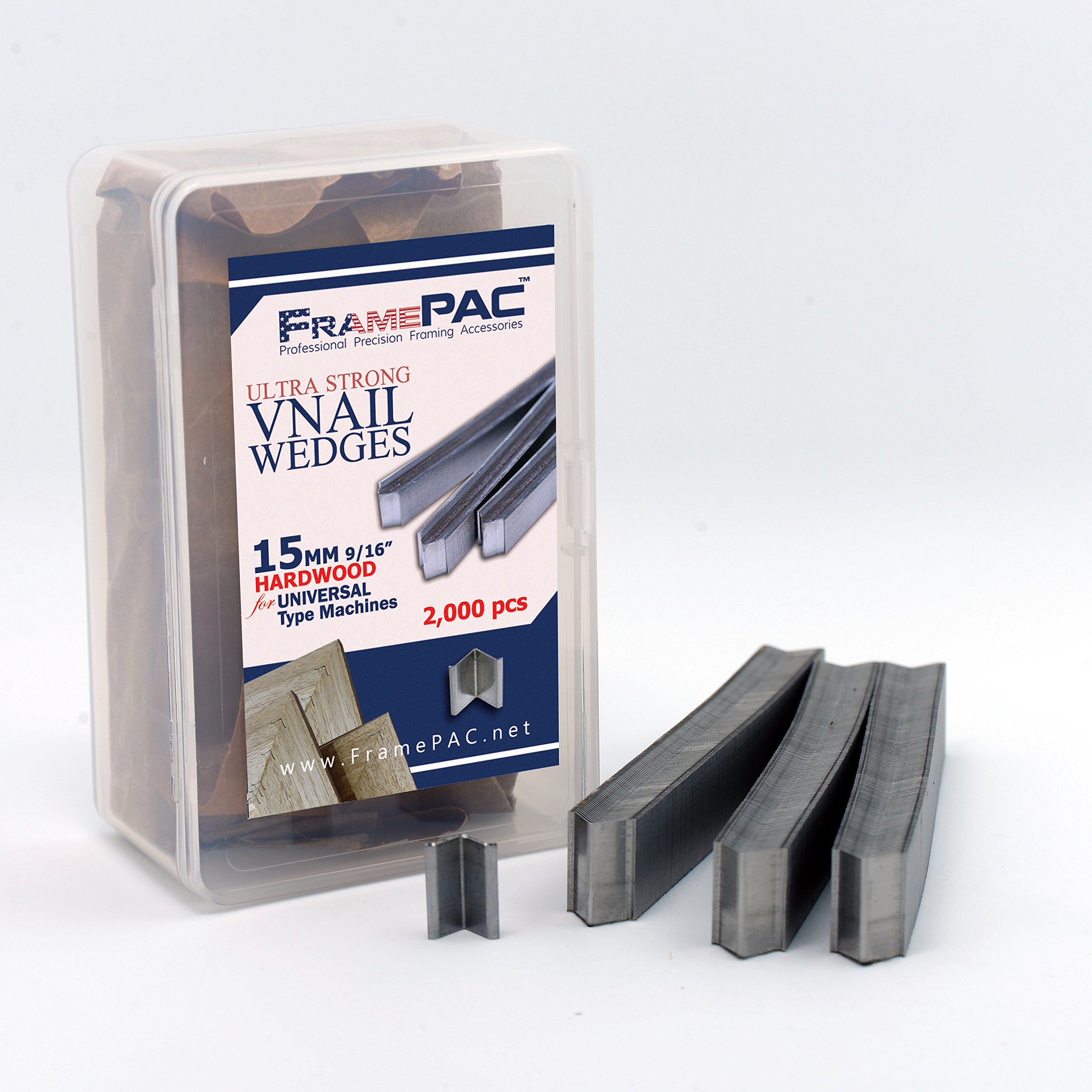 15mm (9/16 Inch) Ultra Strong V-Nails for Hardwood Picture Frames - 2000 Pack Stacked V-Nail Wedges - Universal (UNI) Picture Framing Supplies - Perfect for Joining Picture Frame Corners & Professional Woodworking Projects