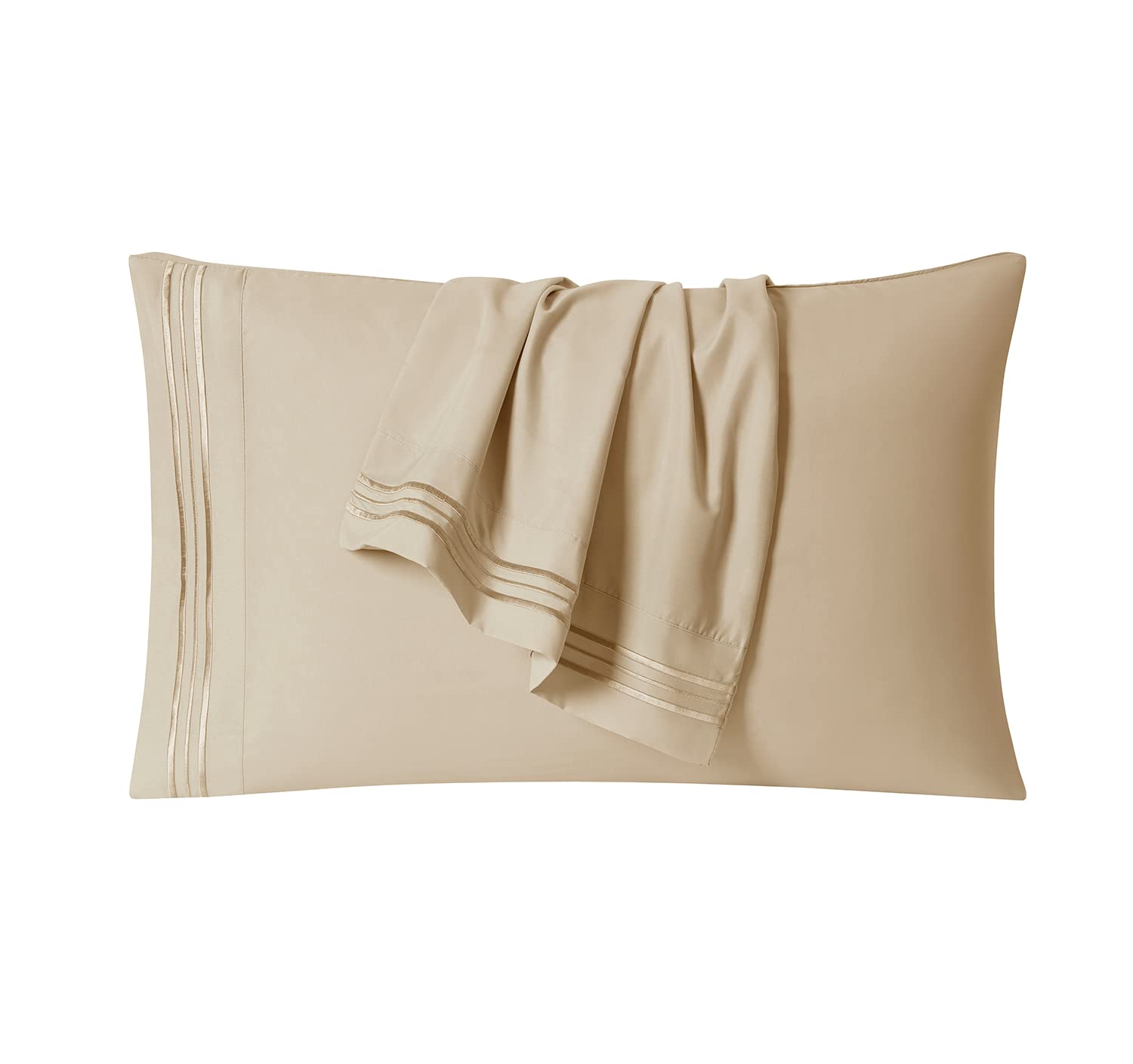 Premium Ultra Soft Microfiber Pillowcases Queen Size Set of 2 - Envelope Closure Standard Pillow Covers in Beige Cream - Perfect for Bedroom, Hotel, and Guest Room Comfort