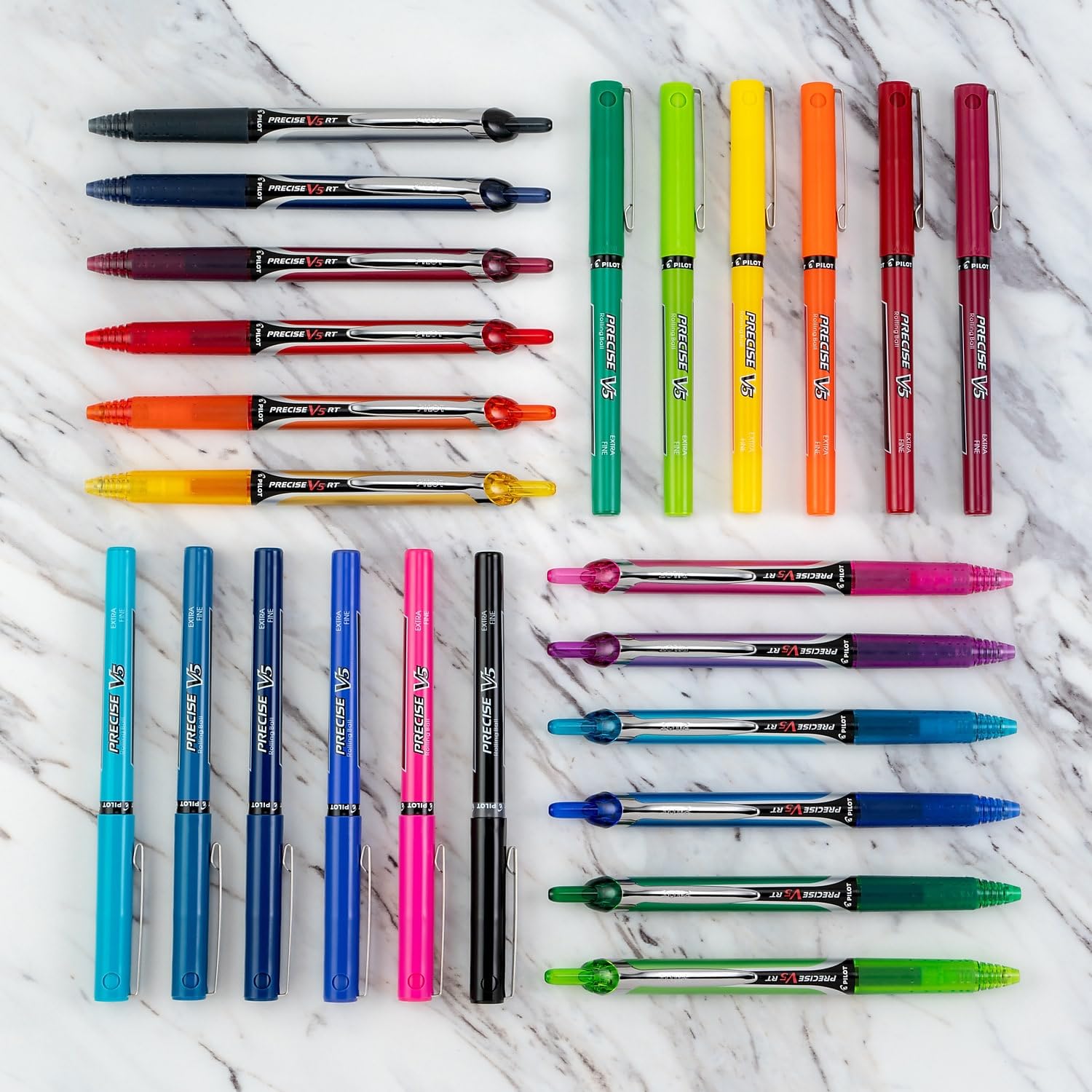 PILOT Precise V5 RT Retractable Liquid Ink Rolling Ball Pens - Extra Fine 0.5mm Black Ink - 3-Pack (26052) - Perfect for Office, School & Note Taking