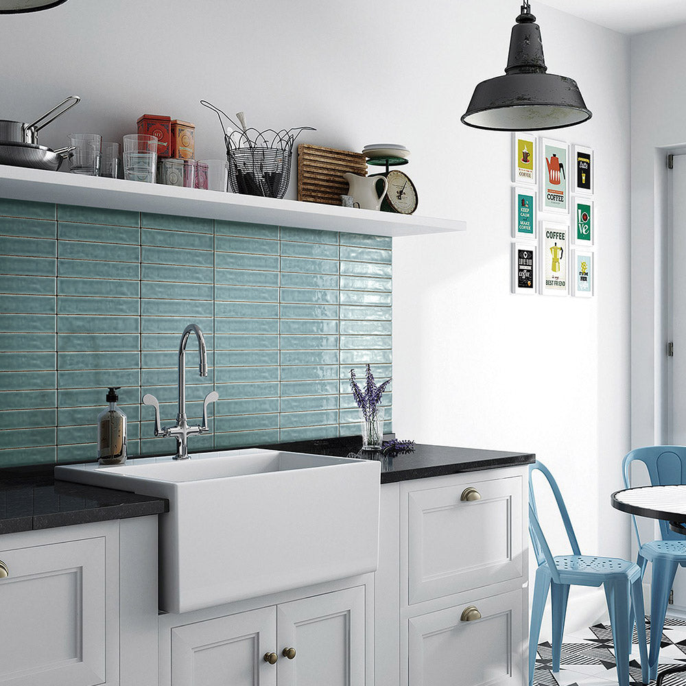 Premium Sienna Sea Blue 50x250 Glossy Ceramic Subway Tile - Perfect for Kitchen Backsplash, Bathroom Walls & Modern Interior Design