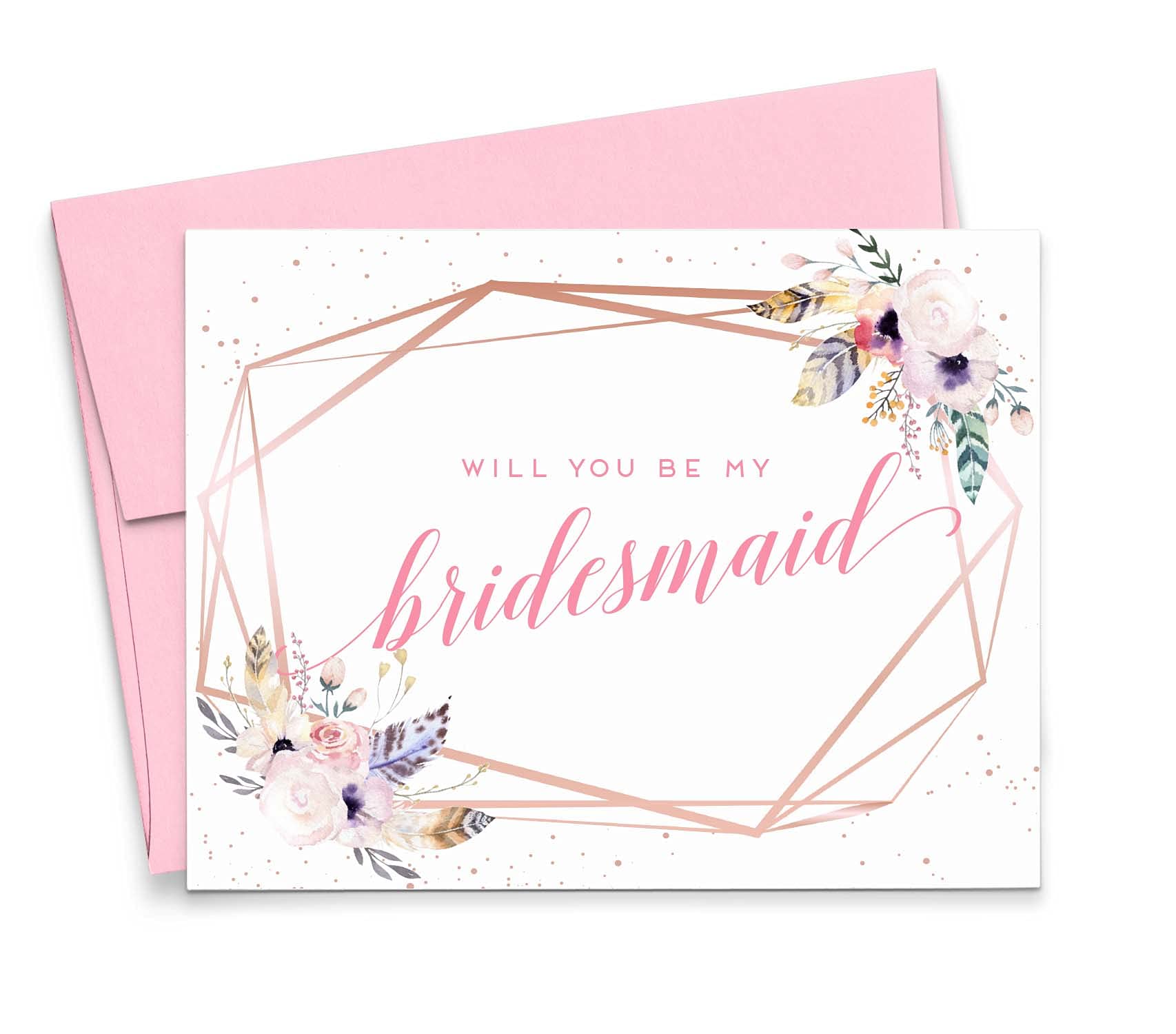 Boho Floral Bridesmaid Proposal Cards - Rose Gold Modern Bridal Party Ask Cards - Elegant Will You Be My Bridesmaid Invitations - Choose Quantity & Envelope Color - Perfect for Wedding Party Proposals, Bridal Showers & Bachelorette Gifts