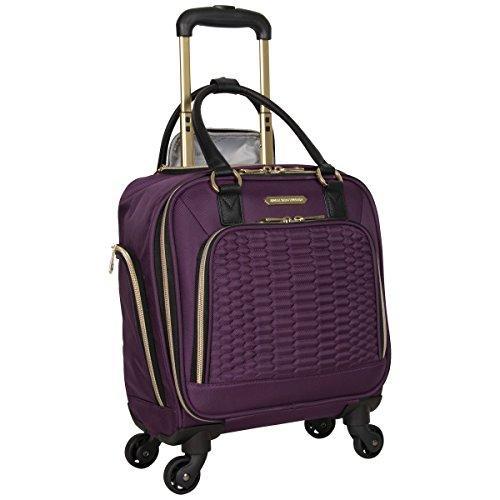 Aimee Kestenberg Women's Polyester Twill Double Pocket Quilted Python Print 4-Wheel Underseat Carry-On Luggage in Plum - Perfect for Air Travel, Business Trips & Weekend Getaways
