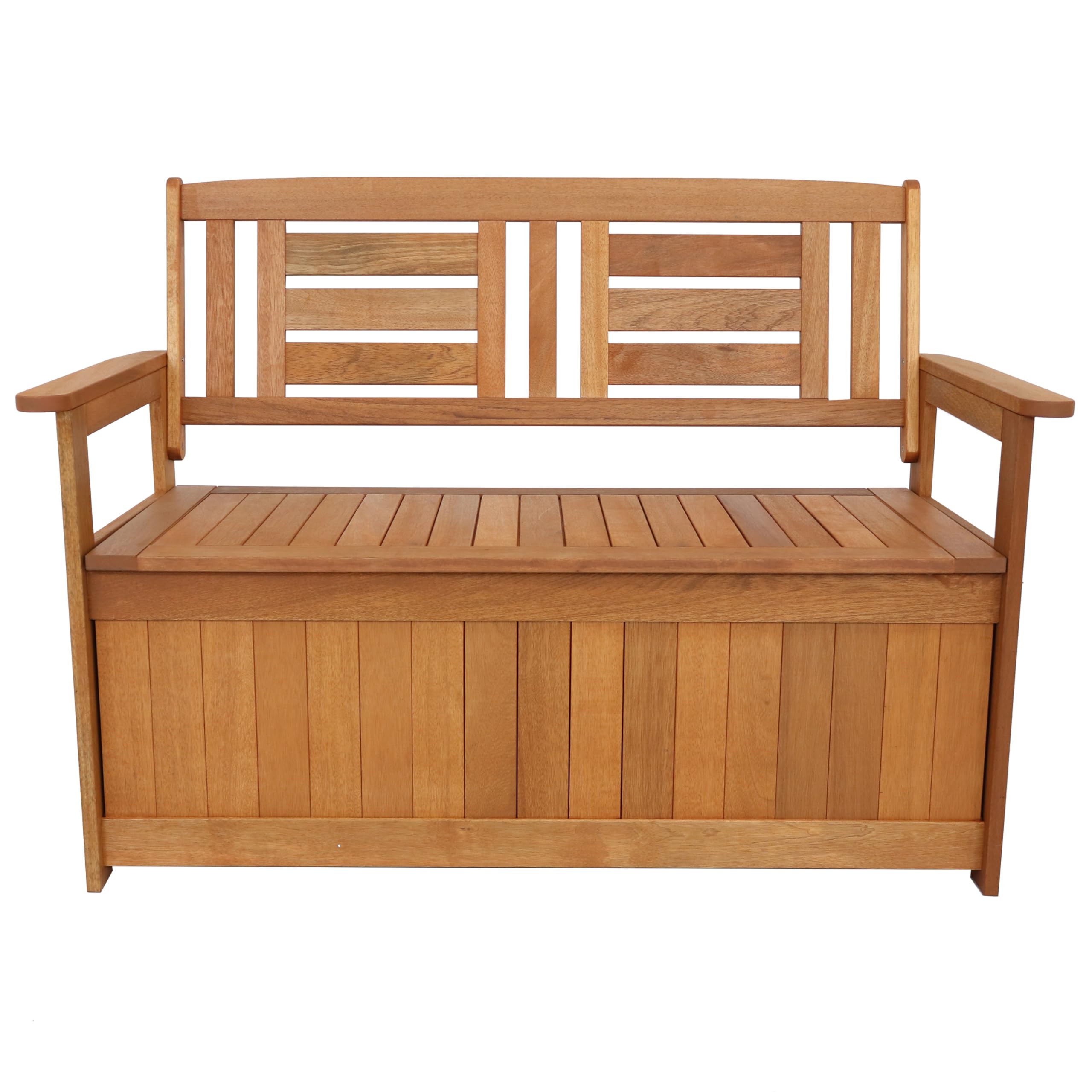 51-Inch Meranti Wood Outdoor Storage Bench with Teak Oil Finish - Weatherproof Patio Furniture for Garden, Deck, and Backyard Seating & Storage