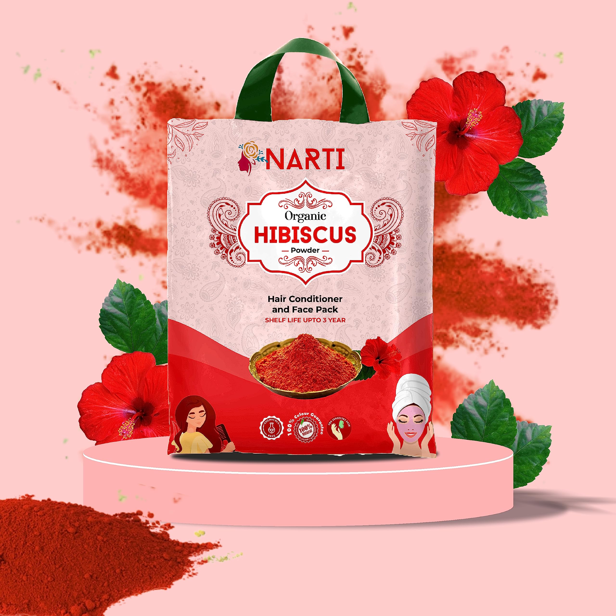 Organic Hibiscus Powder for Face Pack - 499g | Gudhal | Natural Skincare for Glowing Skin & Anti-Aging | DIY Face Masks & Hair Treatments