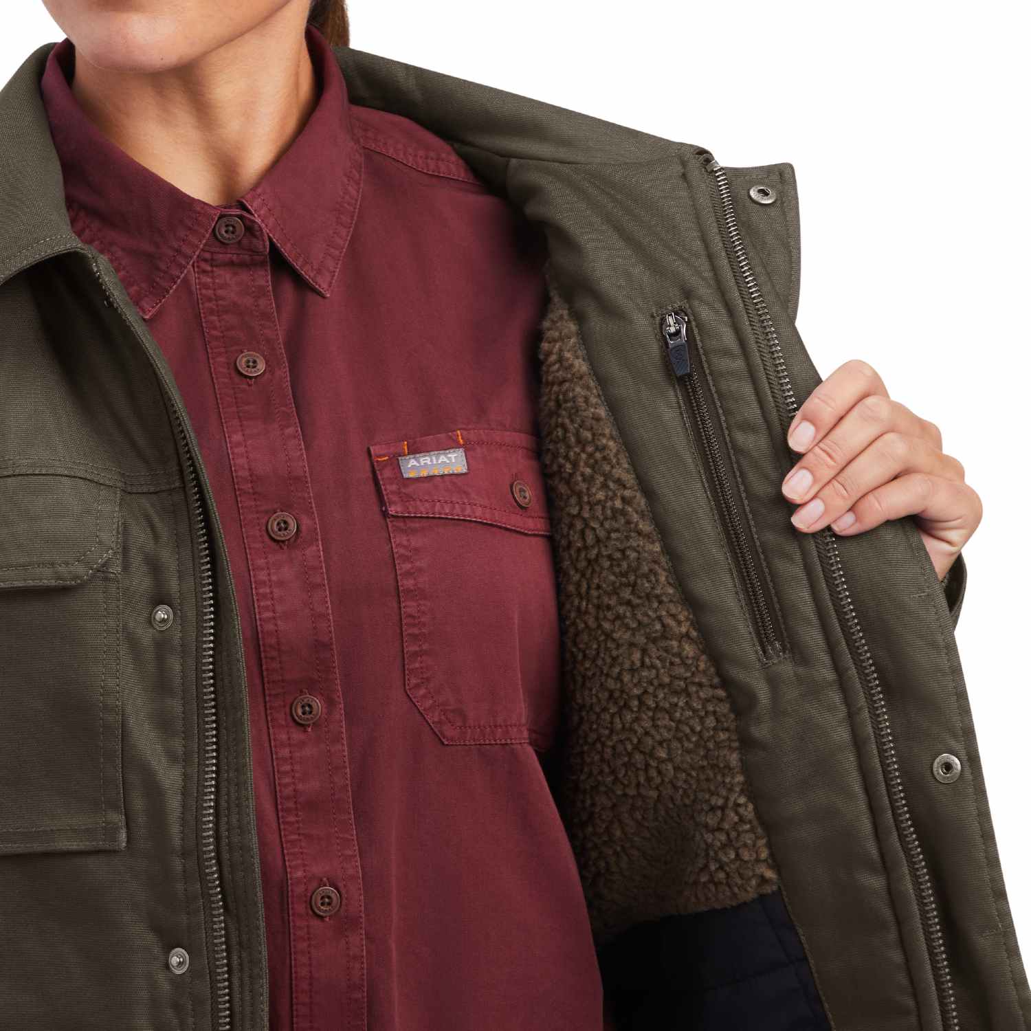 Ariat Rebar Women's DuraCanvas Sherpa Lined Jacket - Warm Winter Coat for Outdoor Work, Horse Riding & Casual Wear