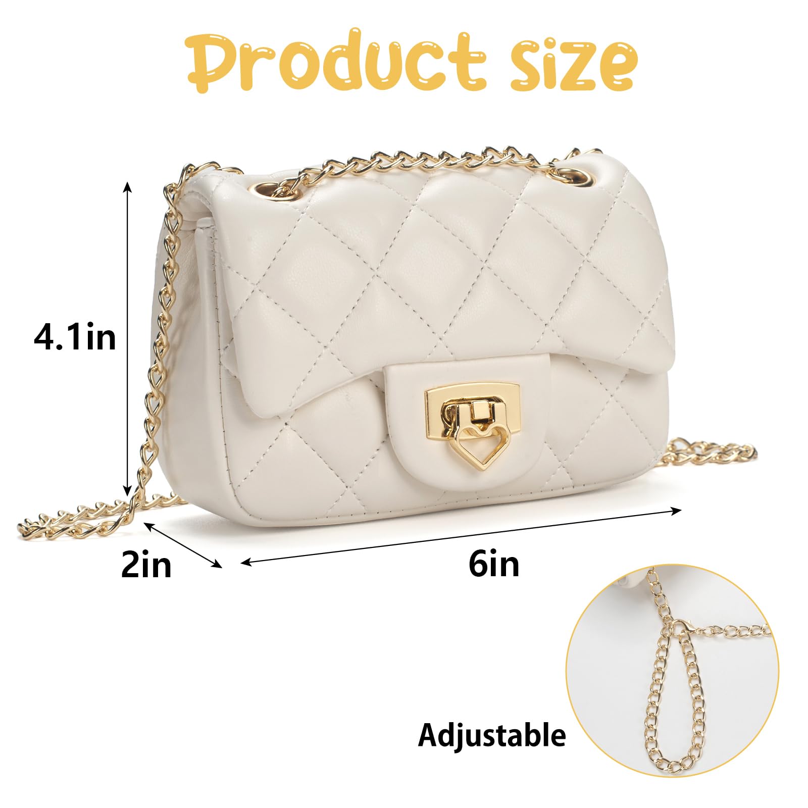 **Cute Heart Lock Crossbody Purse for Girls Age 3-14 - Toddler Shoulder Bag with Chain Strap - Perfect for School, Birthday Gifts & Dress-Up Play**