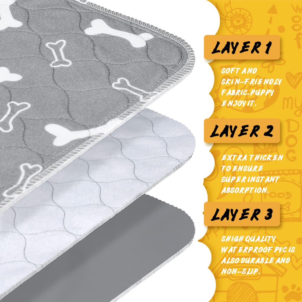 6 Pack Washable & Reusable Dog Pee Pads - 32x28 Inch Non-Slip Puppy Training Pads with Super Absorbent Core | Ideal for Potty Training, Whelping, Playpen & Indoor/Outdoor Use