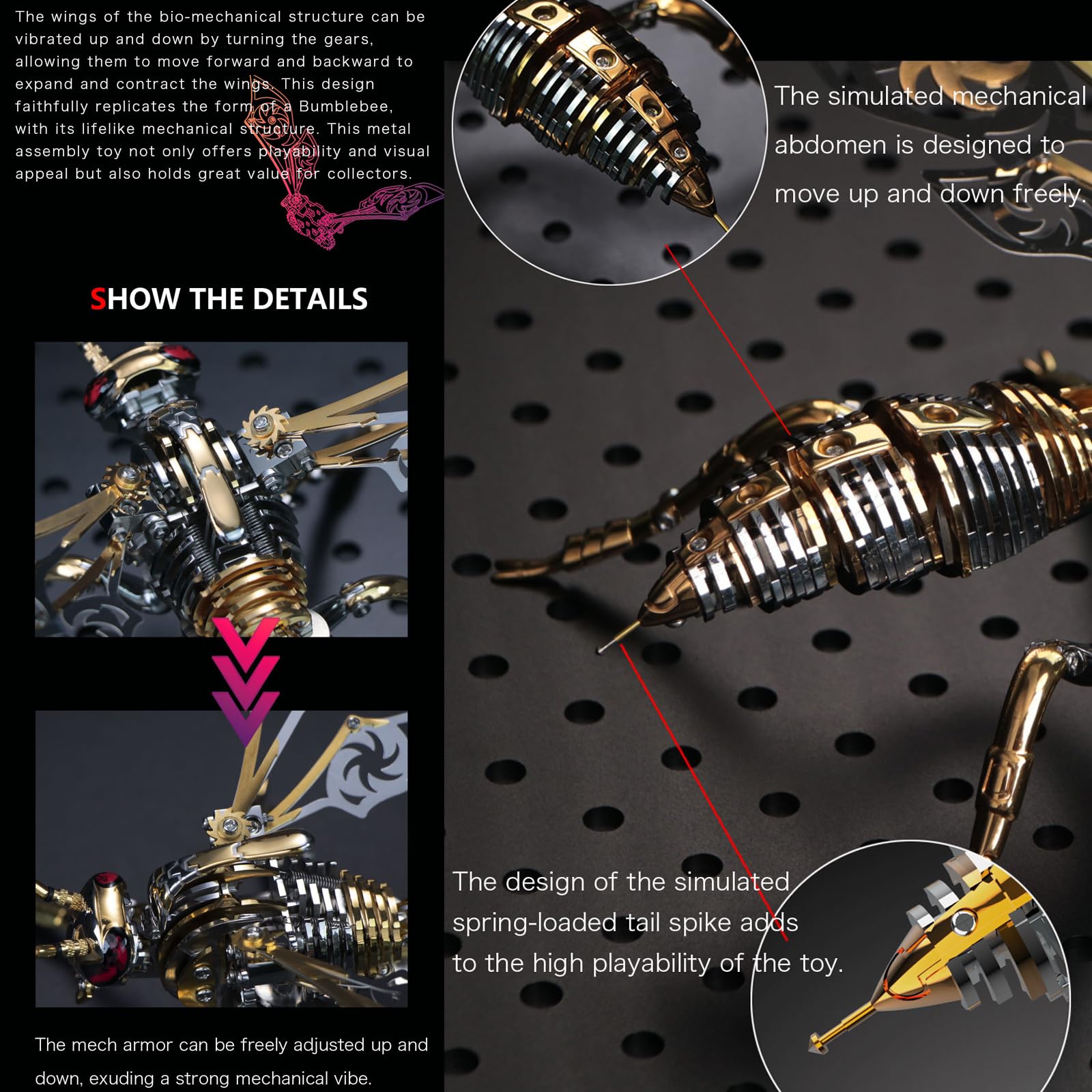 3D Metal Puzzle Kit - Northern Giant Hornet DIY Model for Adults | Challenging Mechanical Wasp Building Set | Perfect Birthday Gift for Men & STEM Enthusiasts | Home Office Decoration & Stress Relief Activity