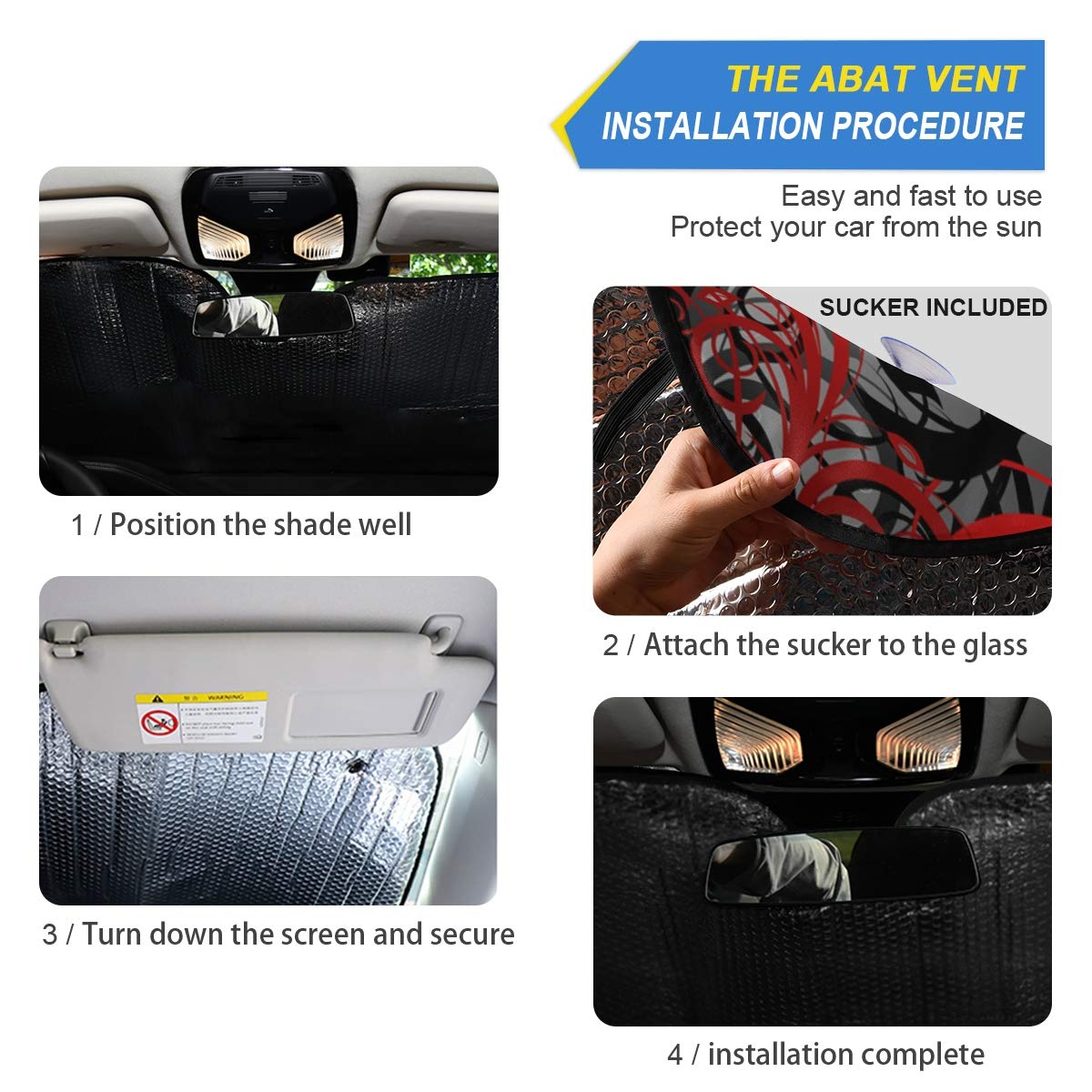 Universal Fit Black Red Floral Car Windshield Sun Shade - UV & Heat Reflective Sunshade to Keep Vehicle Cool | Summer Car Accessories for Sun Protection & Temperature Control