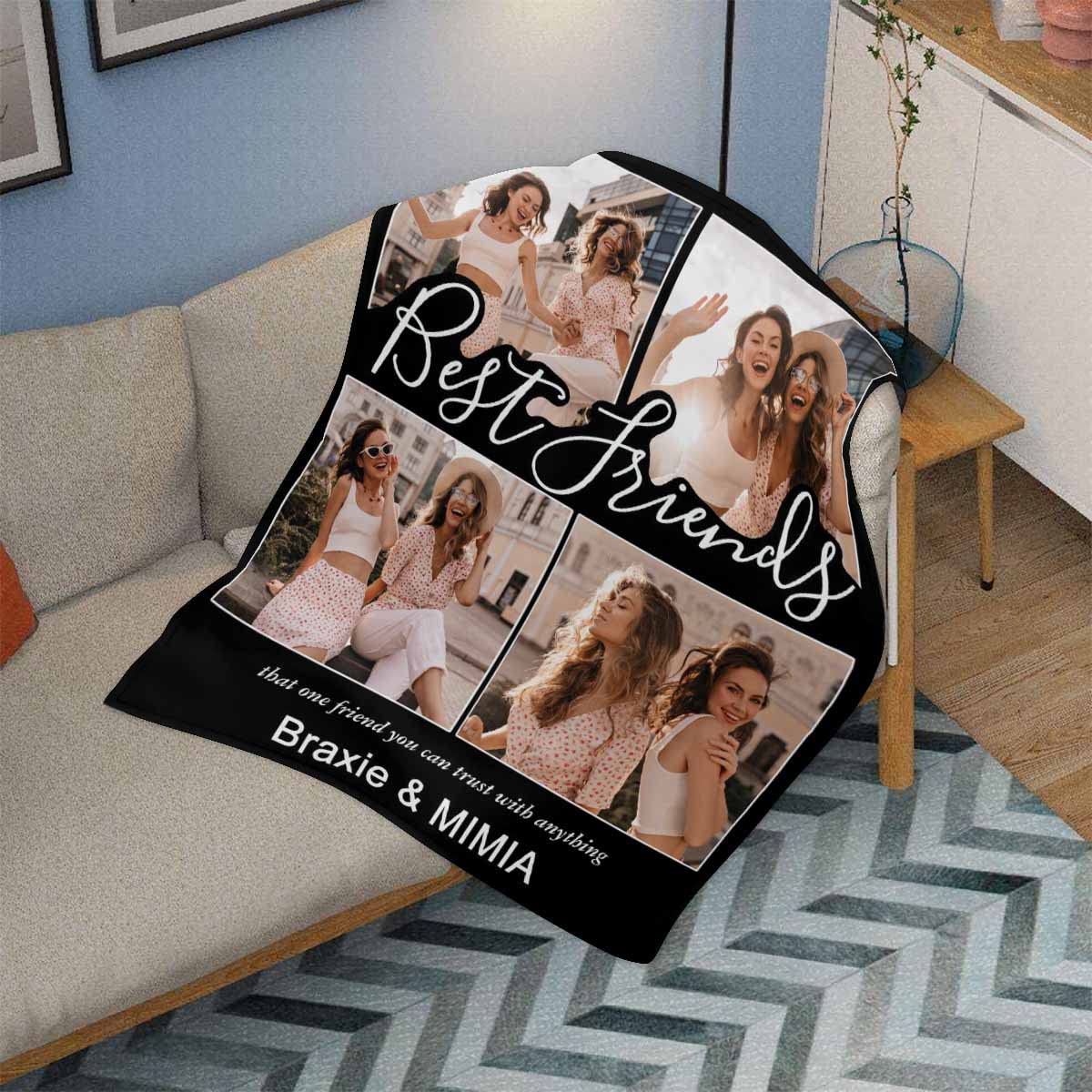 Personalized Best Friend Blanket - Custom BFF Throw Blanket 70x80 - Birthday & Christmas Gifts for Women, Teen Girls - Perfect for Cozy Nights, Movie Time & Friendship Celebrations