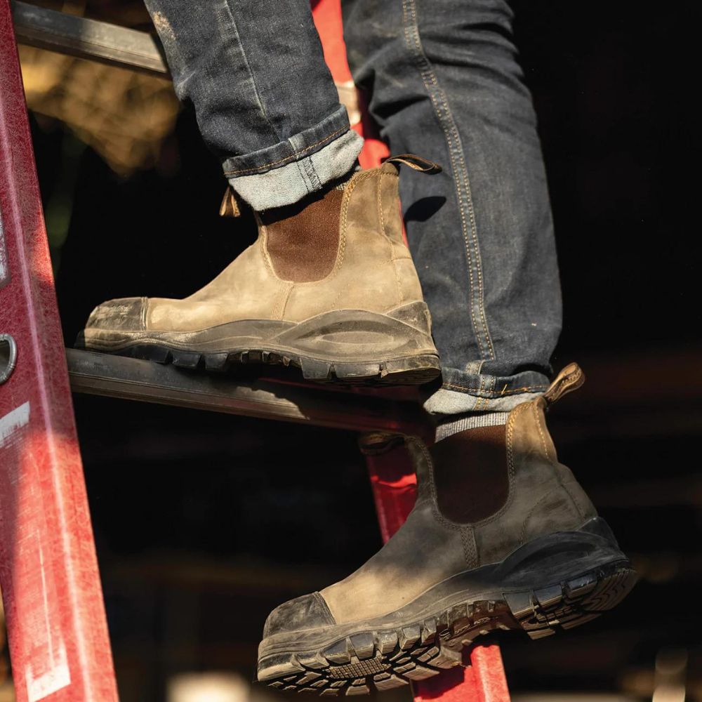 Blundstone 962 XFR Unisex Slip-On Steel Toe Work Boots - Rustic Brown Safety Shoes for Construction, Warehouse & Outdoor Work