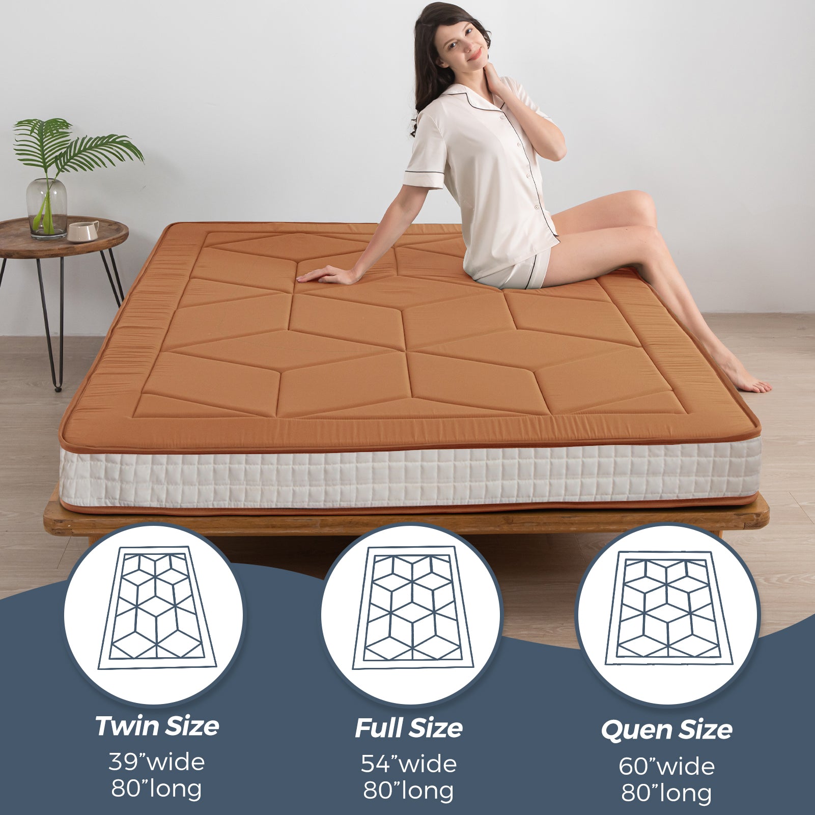 MAXYOYO 6-Inch Extra Thick Floor Futon Mattress - Geometric Diamond Quilted Bed Mattress Topper for Guest Bed, Dorm Room & Small Space Living | Foldable Floor Cushion for Sleeping, Lounging & Meditation