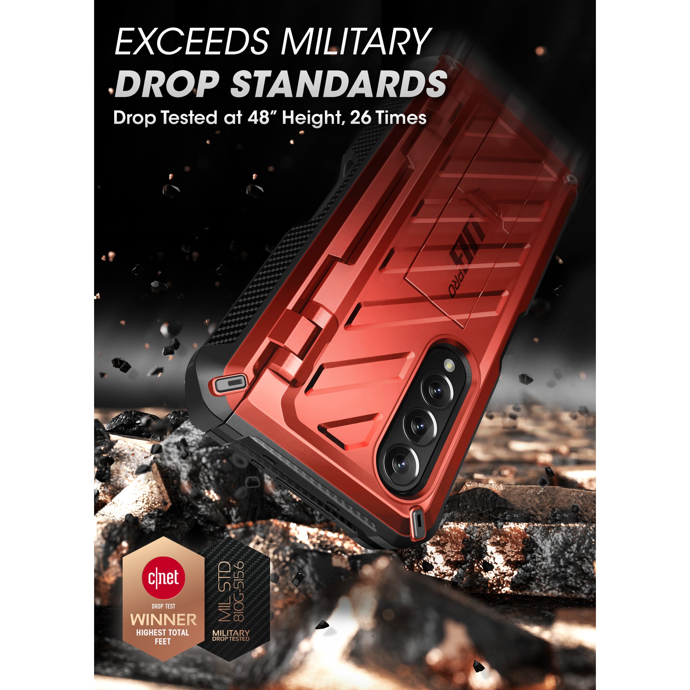 Samsung Galaxy Z Fold 4 Unicorn Beetle PRO Heavy Duty Rugged Case with S Pen Holder - Shockproof & Drop Protection - Metallic Red - Perfect for Outdoor Adventures & Business Travel