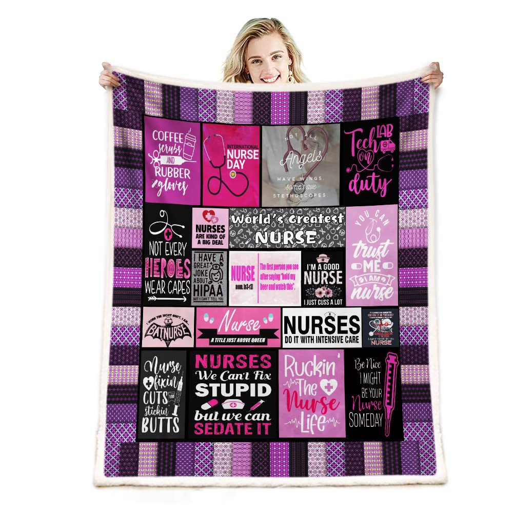 Soft & Warm Nurse Throw Blanket - Sherpa Fluffy Blanket for Women, Perfect Nurse Gifts for Nurses Week, Bed, Office & Couch - 150cm x 200cm (59'' x 79'') - Cozy Gift for Healthcare Workers