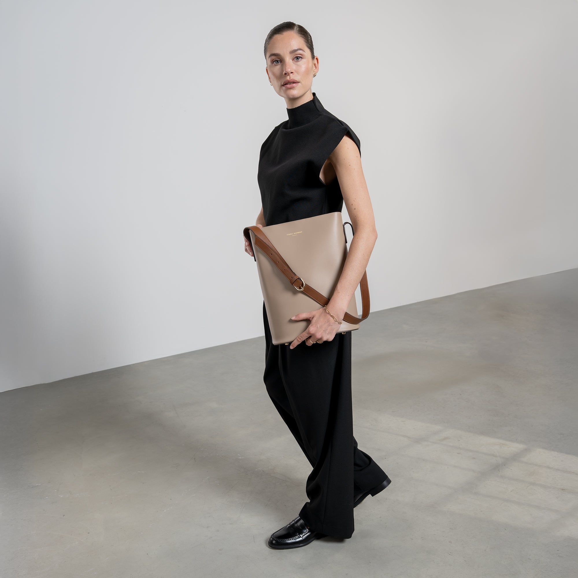 Honoré Lora Taupe Calfskin Leather Shoulder Bag with Laptop Pocket - Stylish Work Tote for Women, Perfect for Office, Business Travel & Everyday Use