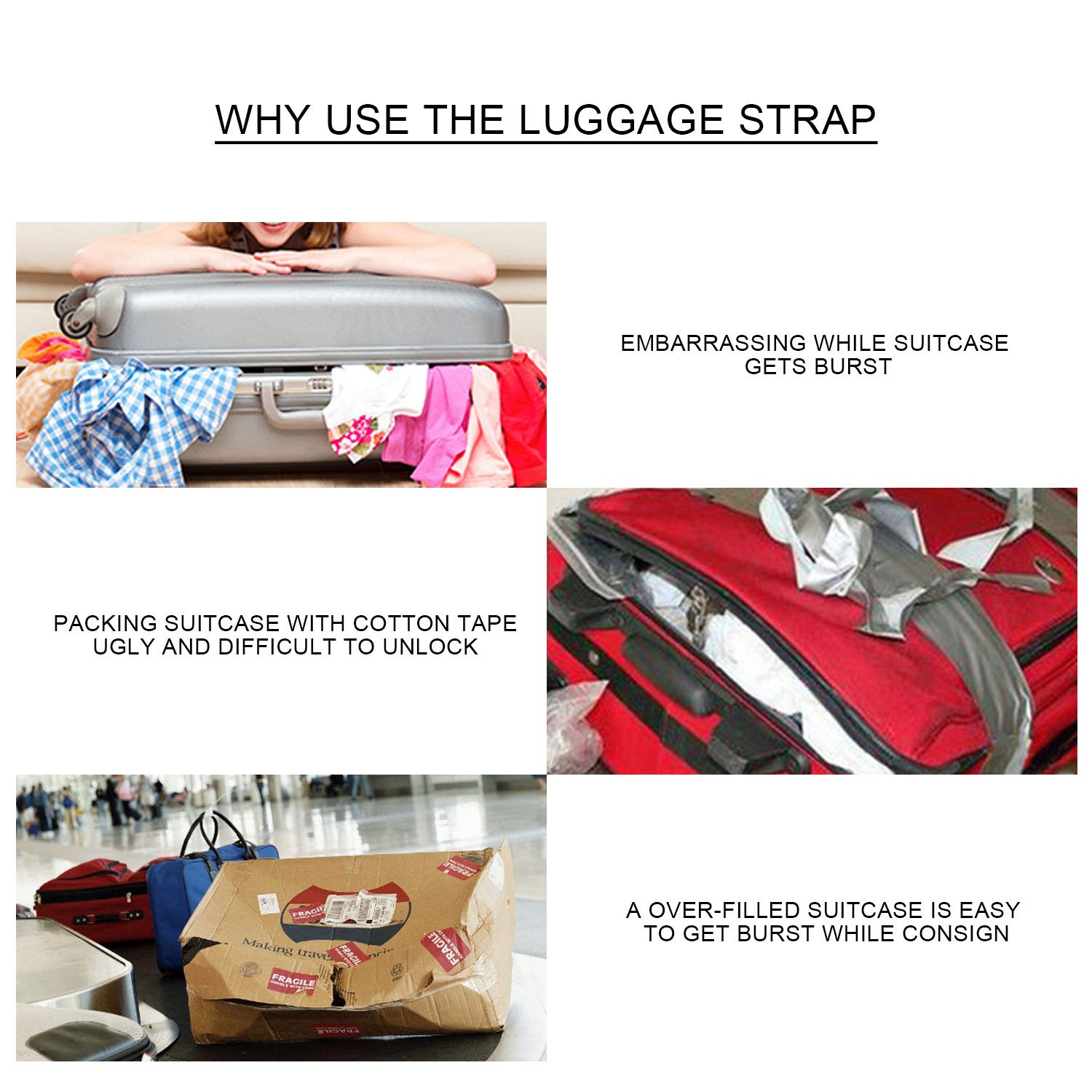 TSA Approved Luggage Straps - 4 Pack (6.56 ft) Suitcase Belt for Carry-On Bags | Travel Essentials & Accessories | Perfect Gift for Frequent Flyers | Secure Your Suitcase During Air Travel