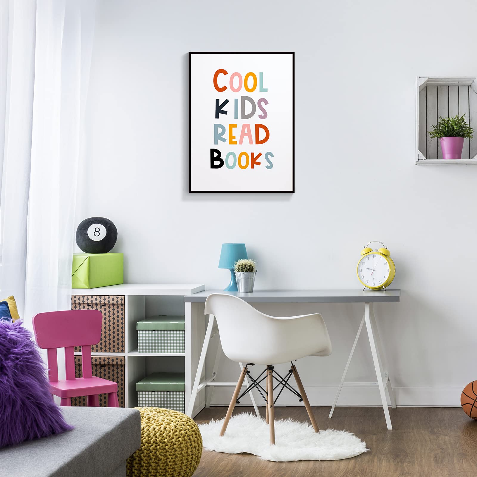 Cool Kids Read Books Framed Canvas Wall Art - Inspirational Quotes & Positive Affirmations for Playroom, Nursery & Classroom Decor (24x36 inches) | Motivational Aesthetic Posters for Toddler Reading Corner & Educational Spaces