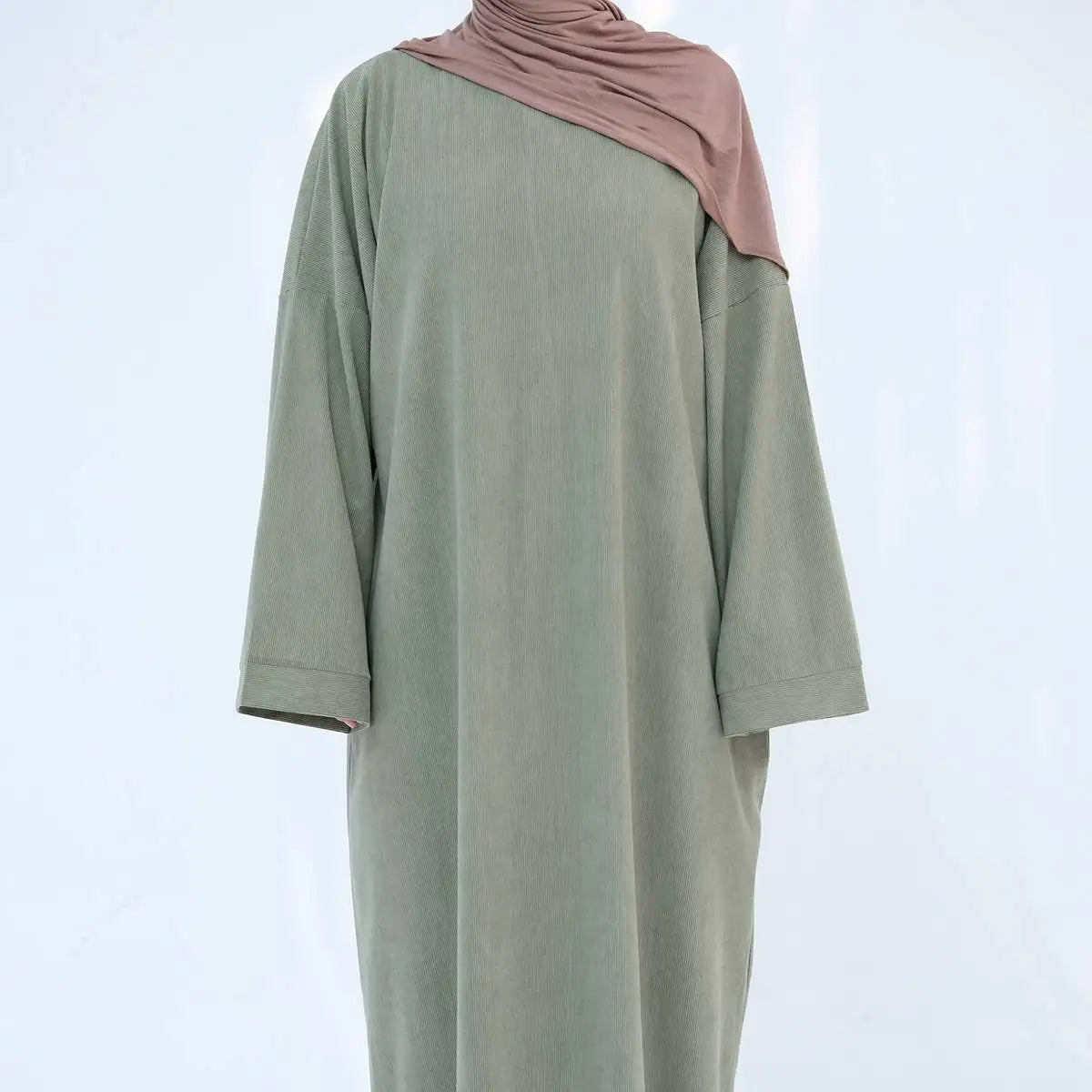 Thick Winter Fall Corduroy Abaya Dress with Pockets - Modest Long Dress for Muslim Women - Perfect for Prayer, Mosque, and Everyday Wear