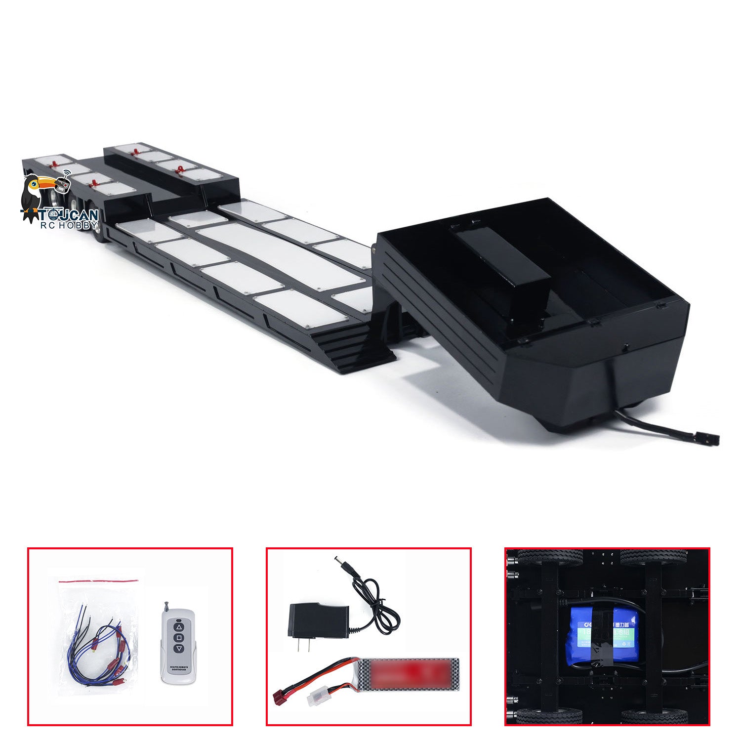 1/14 Scale RC Tractor Truck Metal Extendable 4 Axle Semi Trailer with LED Rear Lights - DIY Hobby Model for Radio Control Cars | Perfect for RC Truck Shows & Off-Road Simulation