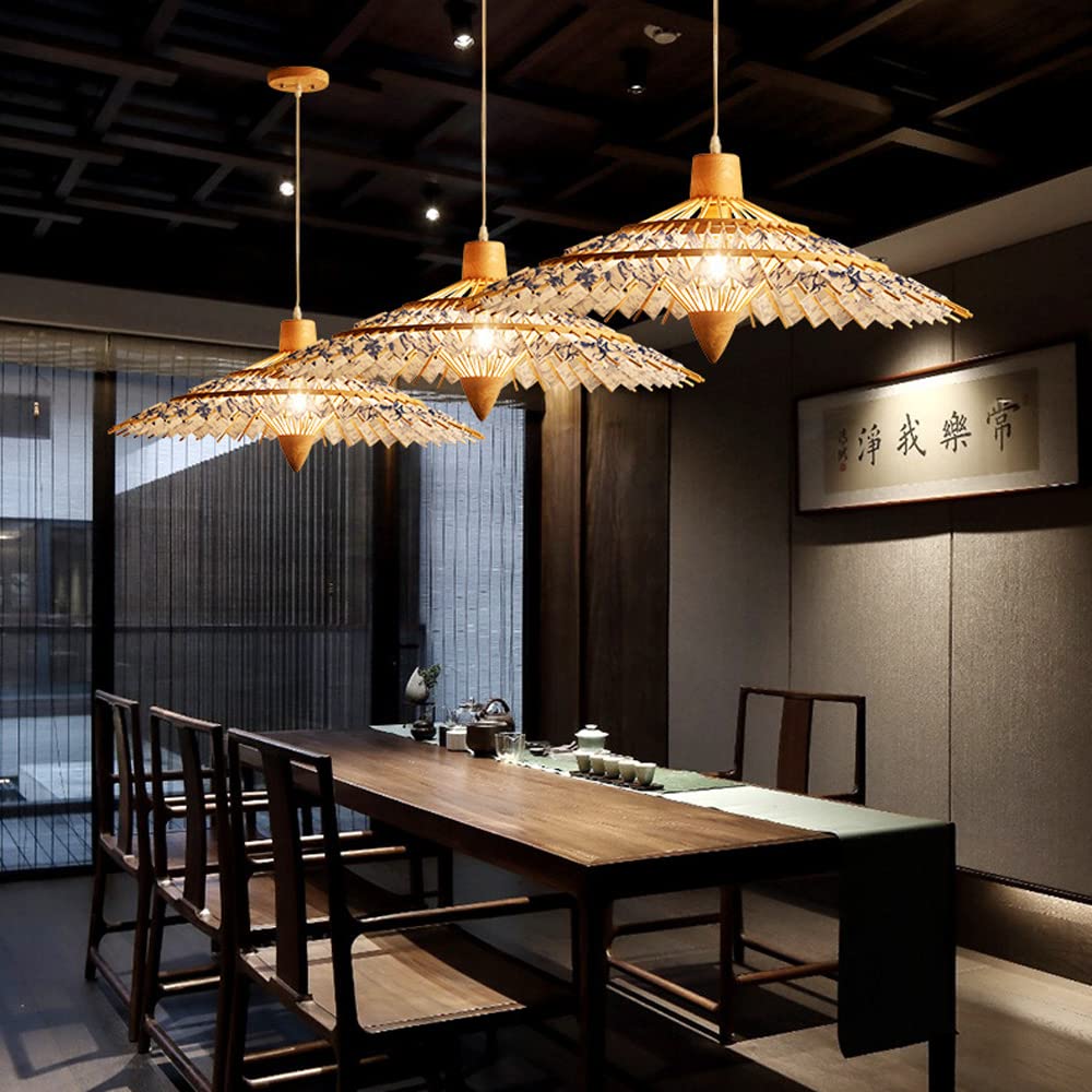 Handmade Bamboo Ceiling Pendant Light - Natural Wicker Chandelier with E27 Socket - Japanese Style Zen Lampshade for Home, Tea Room & Shop Decor - Perfect for Creating a Calm & Rustic Atmosphere in Living Rooms, Bedrooms and Cafés