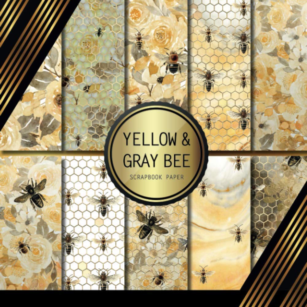 Yellow and Gray Bee Double Sided Scrapbook Paper for Card Making, Origami, DIY Crafts | Decorative Scrapbooking Supplies for Journals, Gift Wrapping & Home Decor