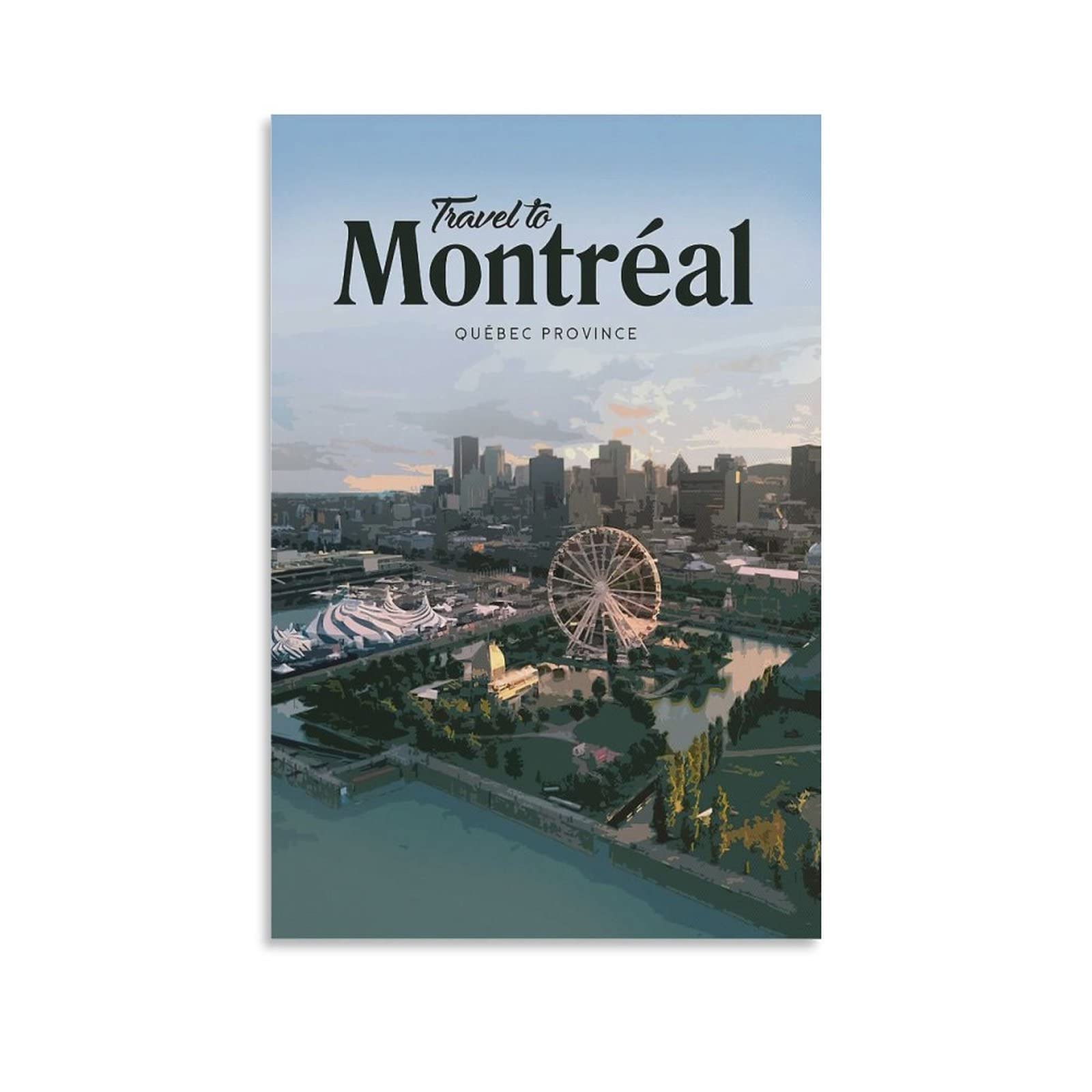 Vintage Montreal Quebec Travel Poster - Ferris Wheel & Sea Building Canvas Wall Art, 08x12inch (20x30cm) - Home Decor for Living Room, Bedroom & Office - Perfect for Travel Lovers & Cityscape Enthusiasts