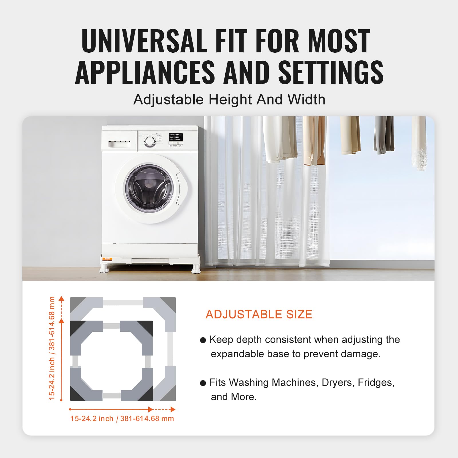 VEVOR Adjustable Universal Appliance Stand - Mini Fridge Riser with 4 Strong Feet, Washer Dryer Pedestal Base (15