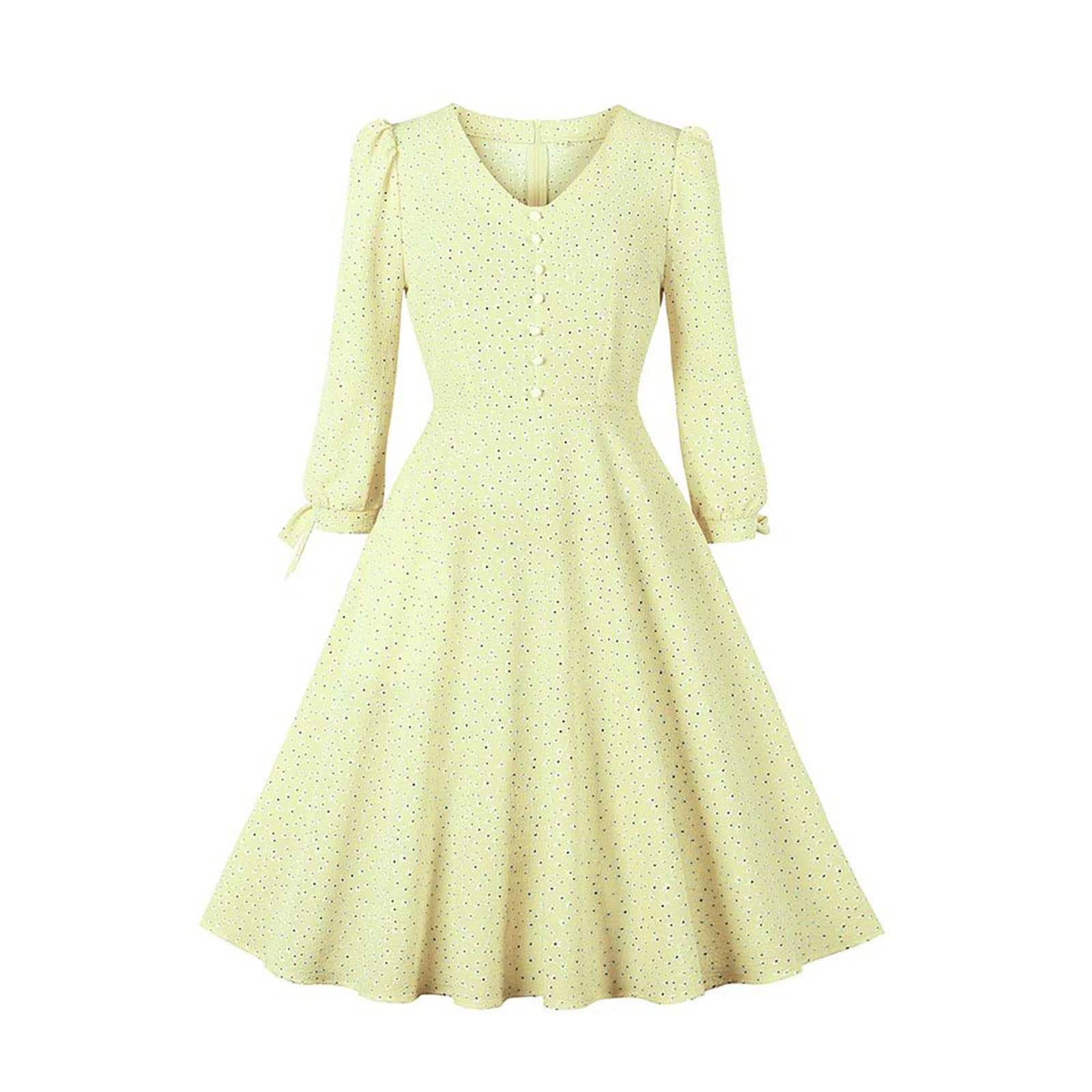 RYDCOT Women's Retro Summer Casual Pullover Long Sleeve Solid Color Dress - Elegant Formal Wear for Wedding Guest, Party & Special Occasions