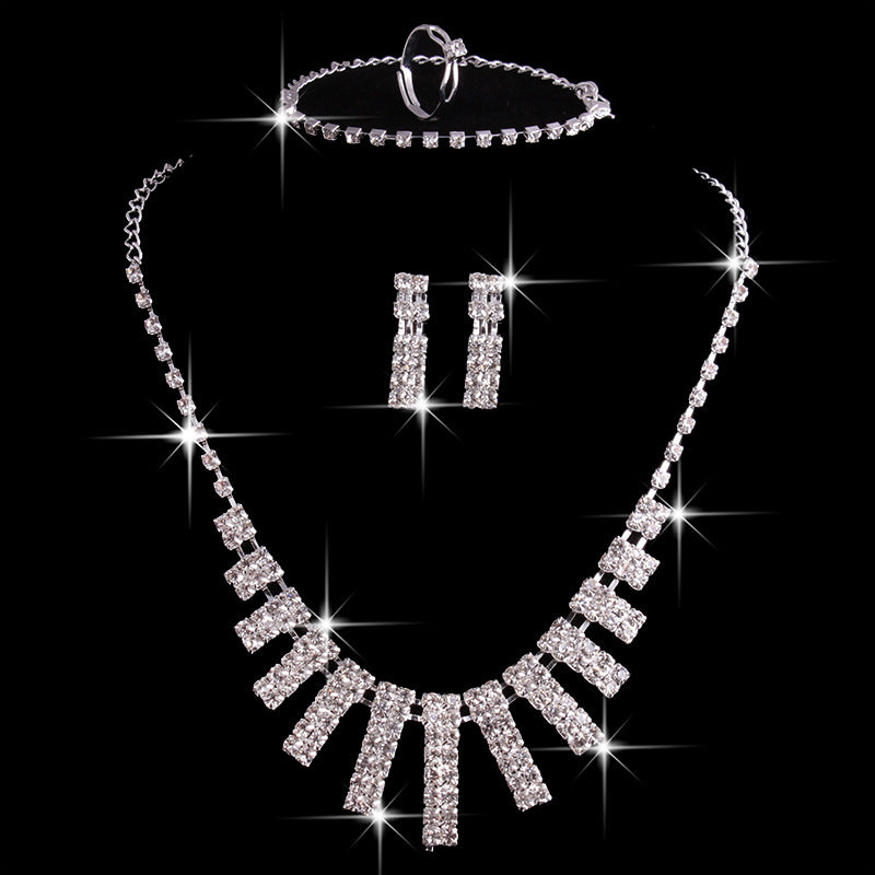 Hao Yue Bridal Jewelry Set - 4 Piece Crystal Wedding Jewelry Collection for Brides, Bridesmaids & Special Occasions | Elegant Matching Necklace, Earrings, Bracelet & Hair Accessories