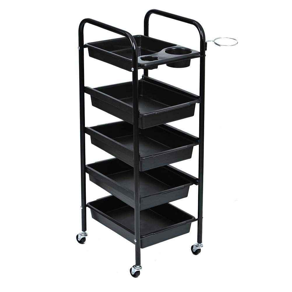 Professional Barber Cart with Multi-Function Drawers - Mobile Hair Salon Trolley for Hair Styling, Perm & Dyeing - Black Rolling Tool Cart for Barbershops & Home Use
